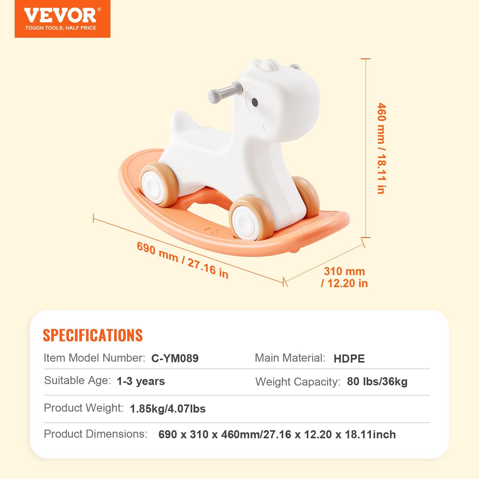 3-in-1 Toddler Rocking Horse Ride-On Toy with Detachable Balance Board, Smooth Wheels, HDPE Material, 80 lbs Capacity, Red, Ages 1-3