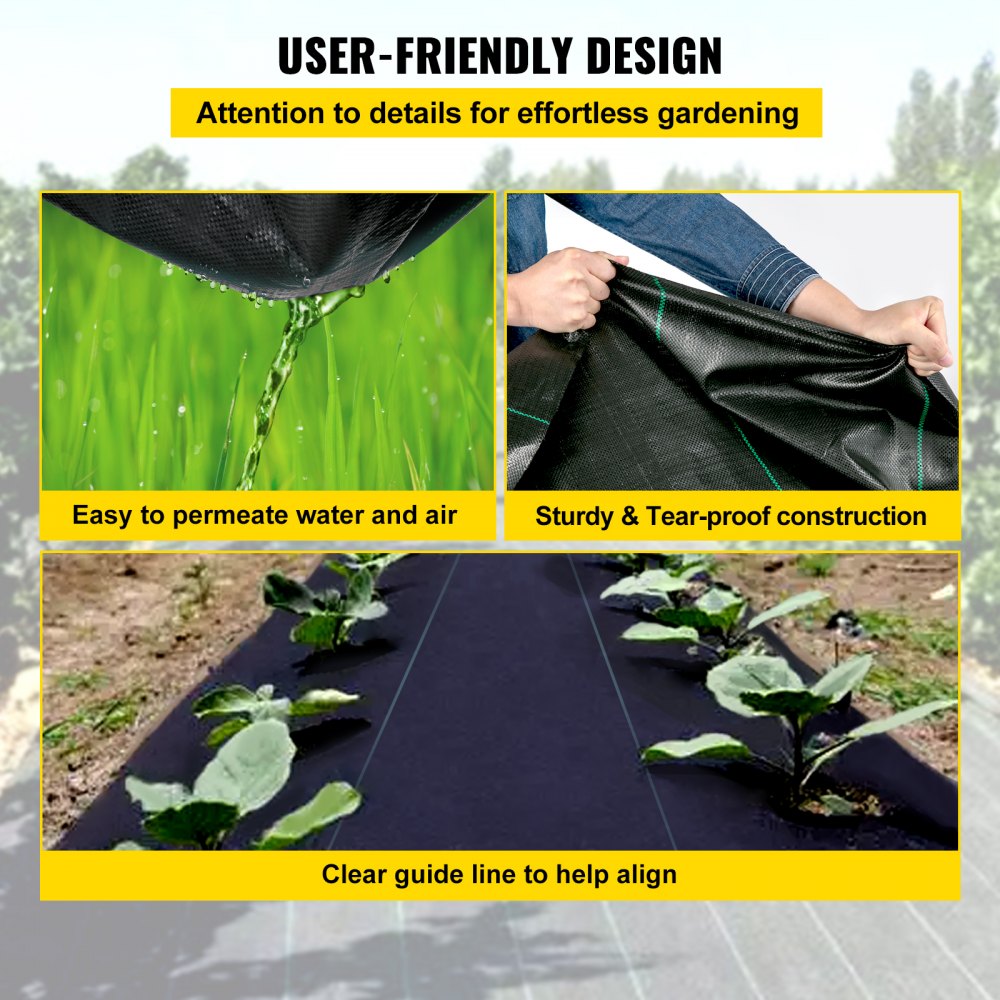 VEVOR 3FTx50FT Premium Weed Barrier Fabric Heavy Duty 5OZ, Woven Weed Control Fabric, High Permeability Good for Flower Bed, Geotextile Fabric for Underlayment, Polyethylene Ground Cover