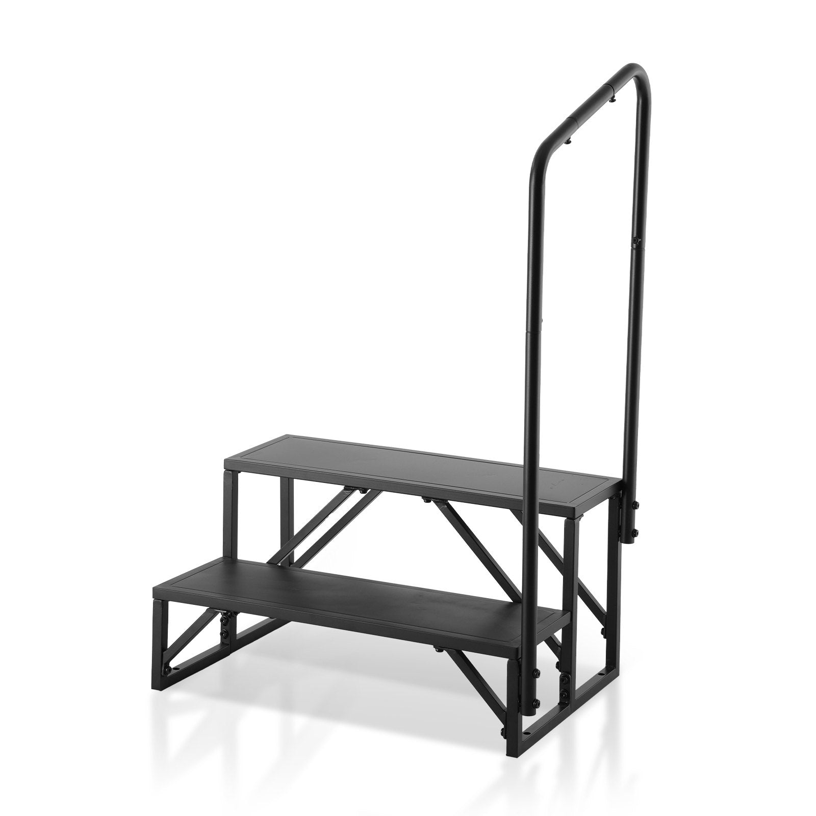 2-Step RV Stairs with Handrail, 440 LBS Capacity, Carbon Steel, Non-Slip Steps for Safe RV, Trailer, Camper Entry and Exit