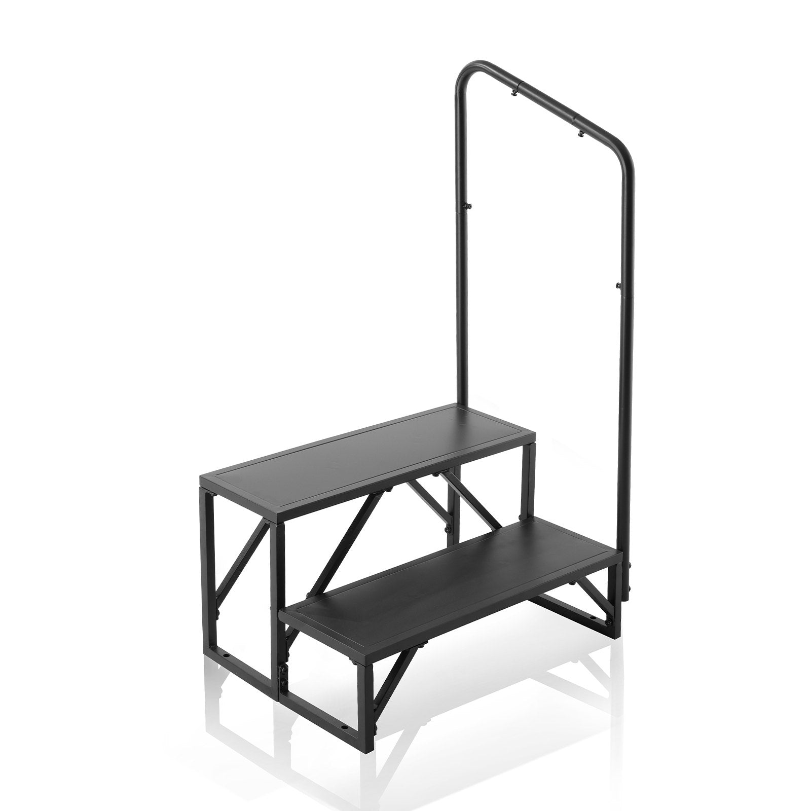 2-Step RV Stairs with Handrail, 440 LBS Capacity, Carbon Steel, Non-Slip Steps for Safe RV, Trailer, Camper Entry and Exit