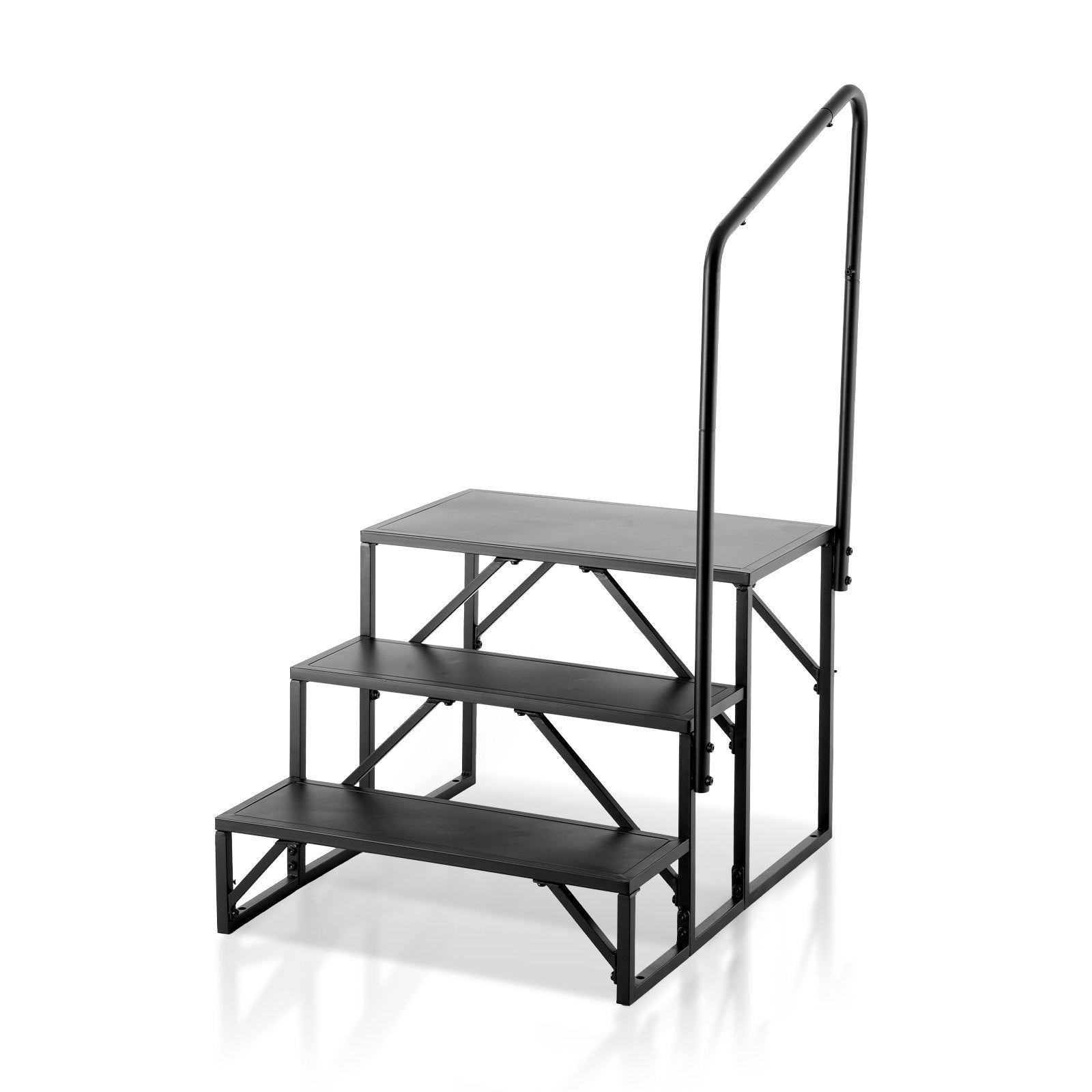 3-Step RV Stairs with Handrail - Heavy-Duty 440 LBS Capacity, Non-Slip Carbon Steel Steps for Safe RV, Trailer, Camper Access