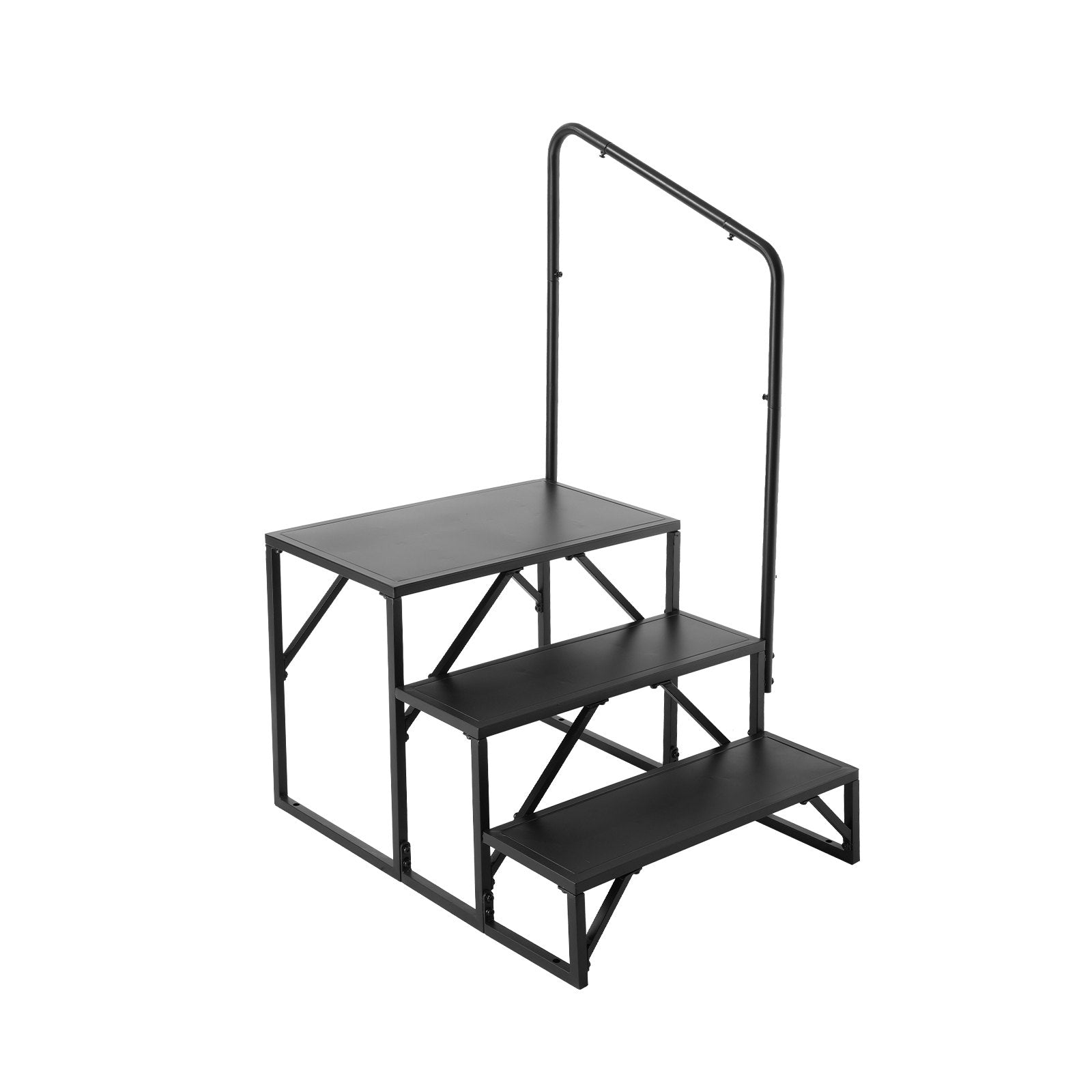 3-Step RV Stairs with Handrail - Heavy-Duty 440 LBS Capacity, Non-Slip Carbon Steel Steps for Safe RV, Trailer, Camper Access