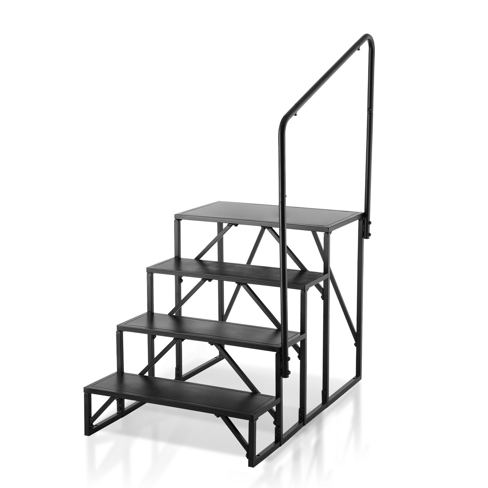 Heavy-Duty 4-Step RV Staircase with Handrail, Carbon Steel, Non-Slip Design, 440 LBS Capacity for Safe RV, Trailer, Camper Access
