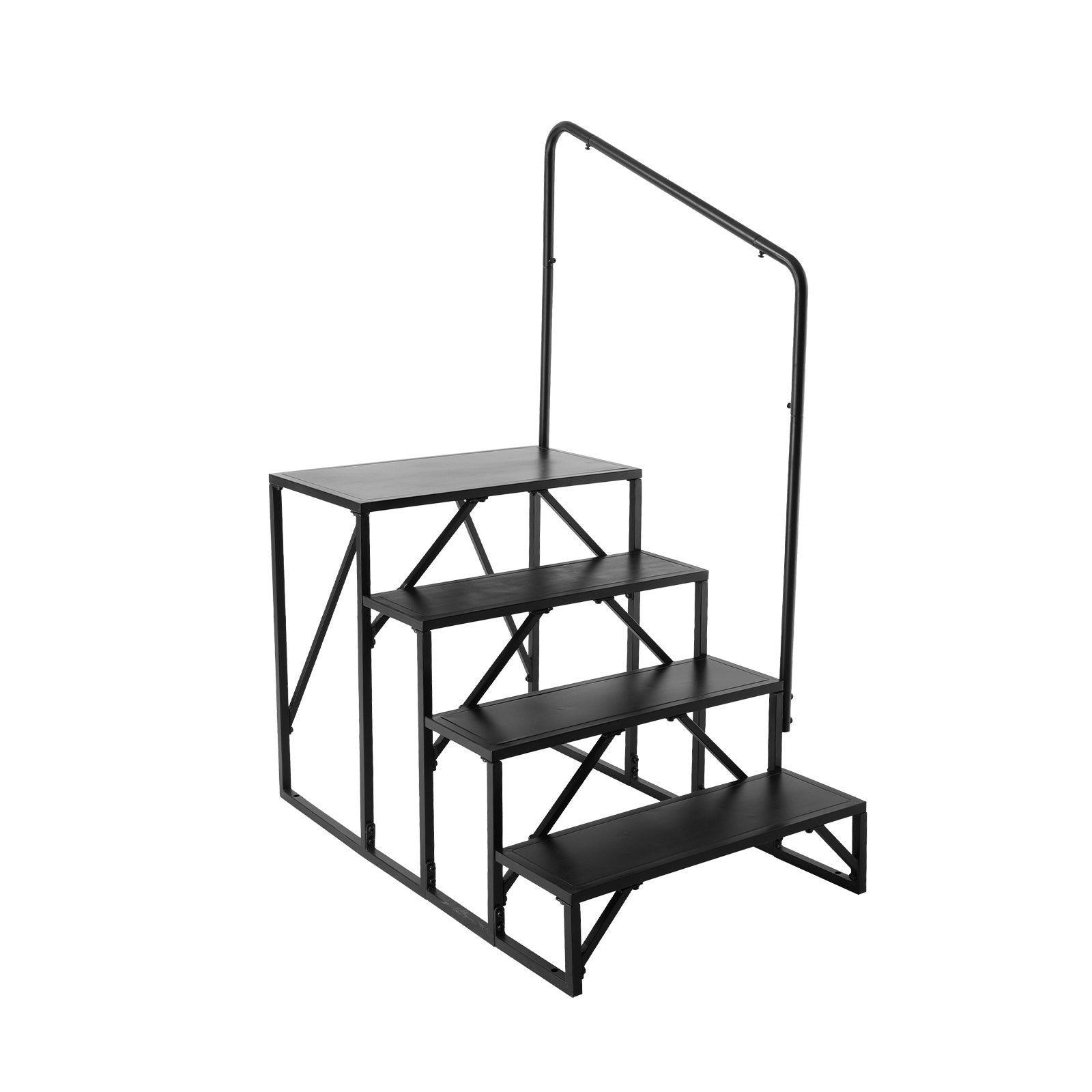 Heavy-Duty 4-Step RV Staircase with Handrail, Carbon Steel, Non-Slip Design, 440 LBS Capacity for Safe RV, Trailer, Camper Access