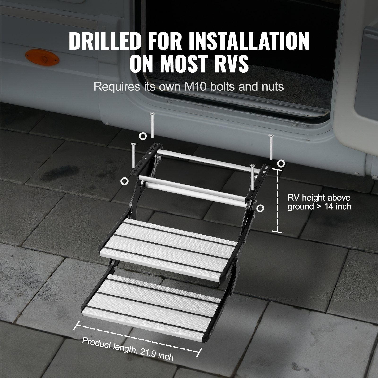 RV Steps - 2-Step Manual Retractable Stairs, Foldable Aluminum with Non-Slip Surface, 440 lbs Capacity for Campers, Trailers, Safe Entry & Exit