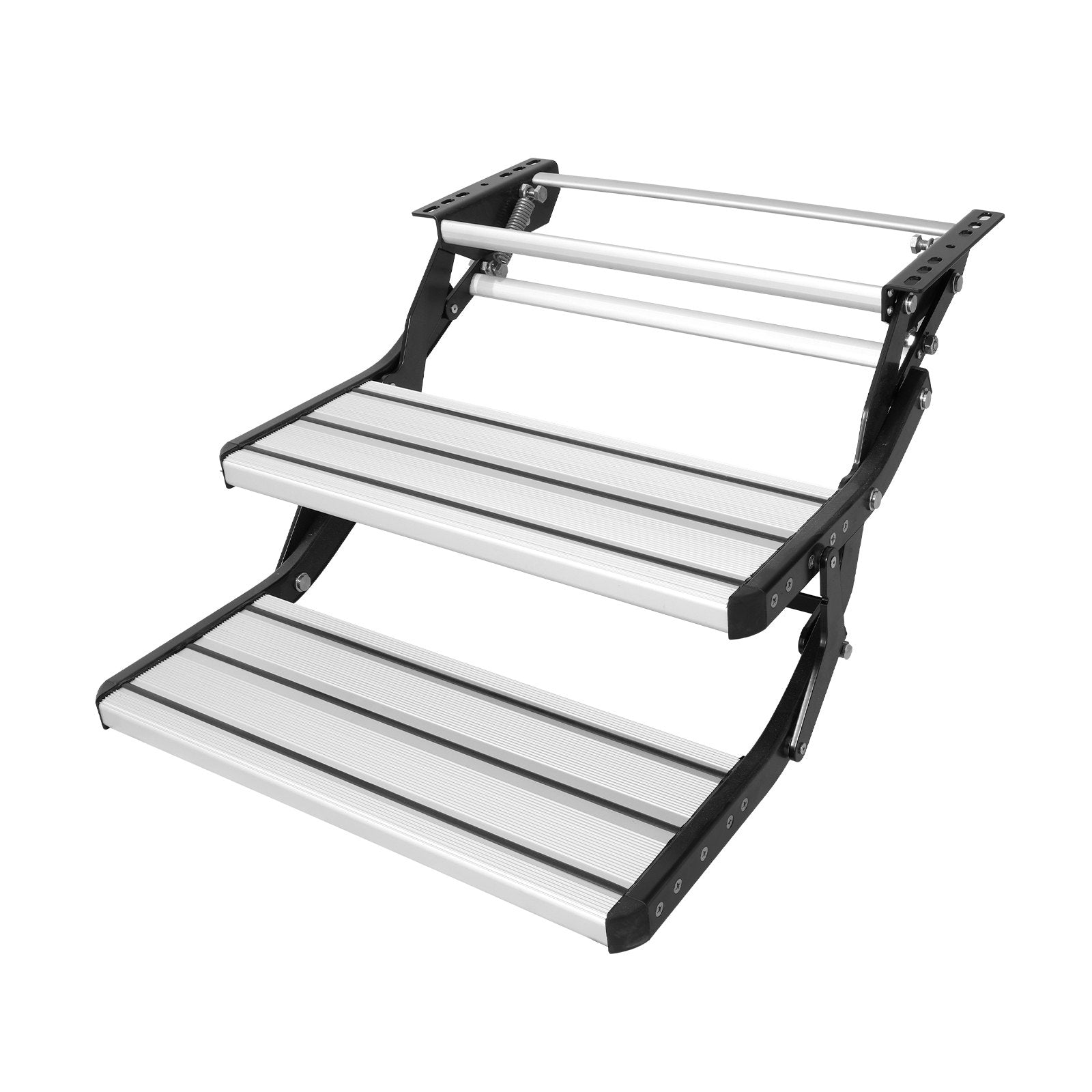 RV Steps - 2-Step Manual Retractable Stairs, Foldable Aluminum with Non-Slip Surface, 440 lbs Capacity for Campers, Trailers, Safe Entry & Exit