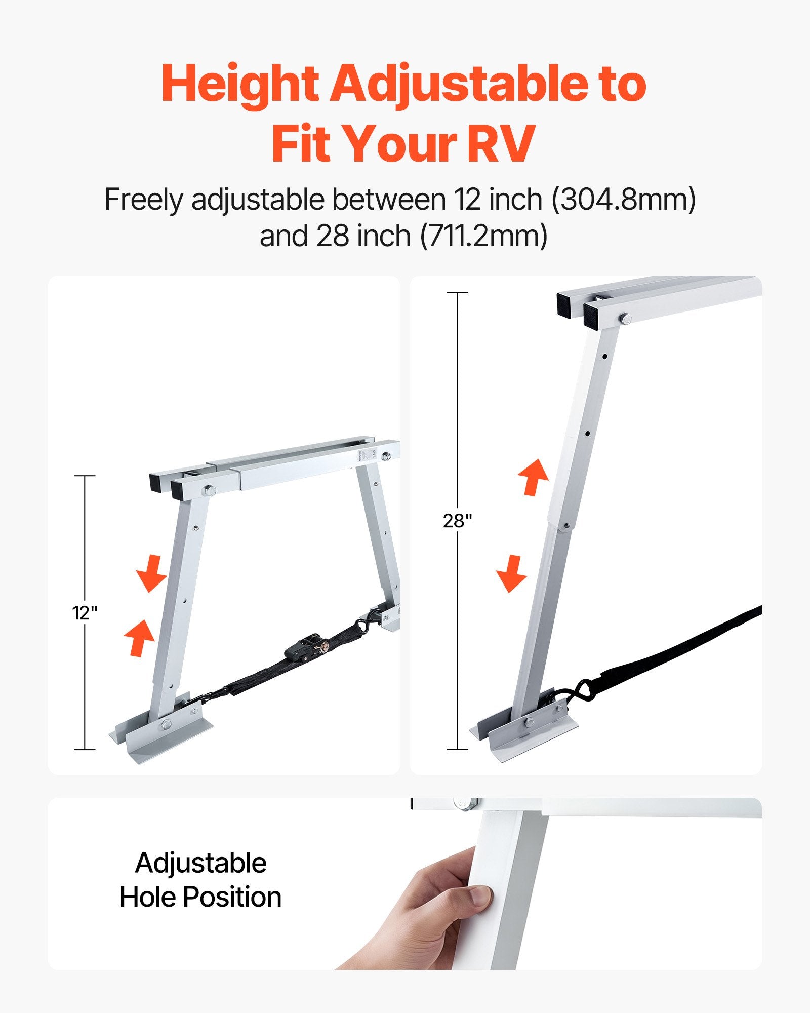 Universal RV Bumper Stabilizer Pair for Trailers & Campers - Compact Foldable Design, Adjustable Height 12-28 Inches, Reduces Wobble, Durable Alloy Frame