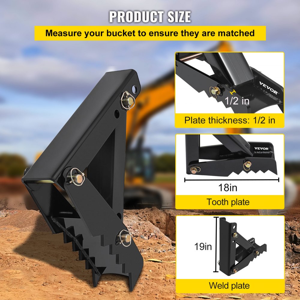 Heavy Duty 18" Excavator Thumb Attachment with 1/2" Teeth and Adjustable Bolt-On Design for Backhoe