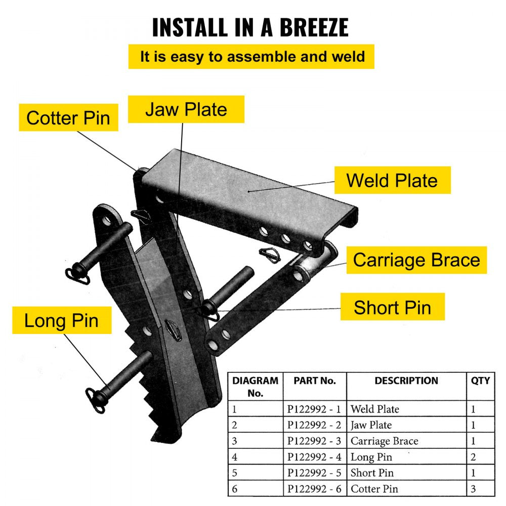 VEVOR 36 inch Backhoe Excavator Thumb Attachments Adjustable Extreme Weld On Backhoe Thumb Hoe Clamp 1/2Inch Teeth Thick Steel Plate 16MM Assembly Bolt-On Design