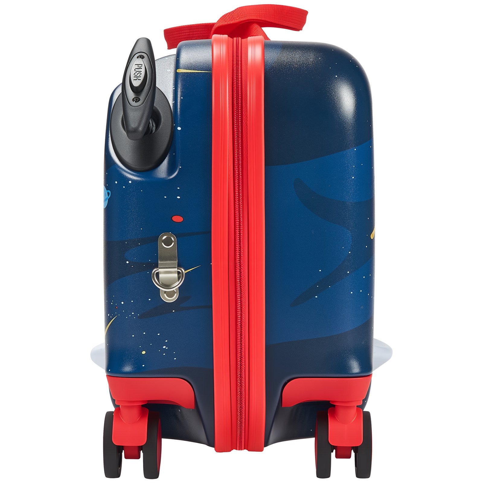 Compact Ride-On Toddler Luggage with Wheels, 26L Capacity, Adjustable Strap, Lightweight Suitcase for Kids 3+, Blue & White, Travel Fun