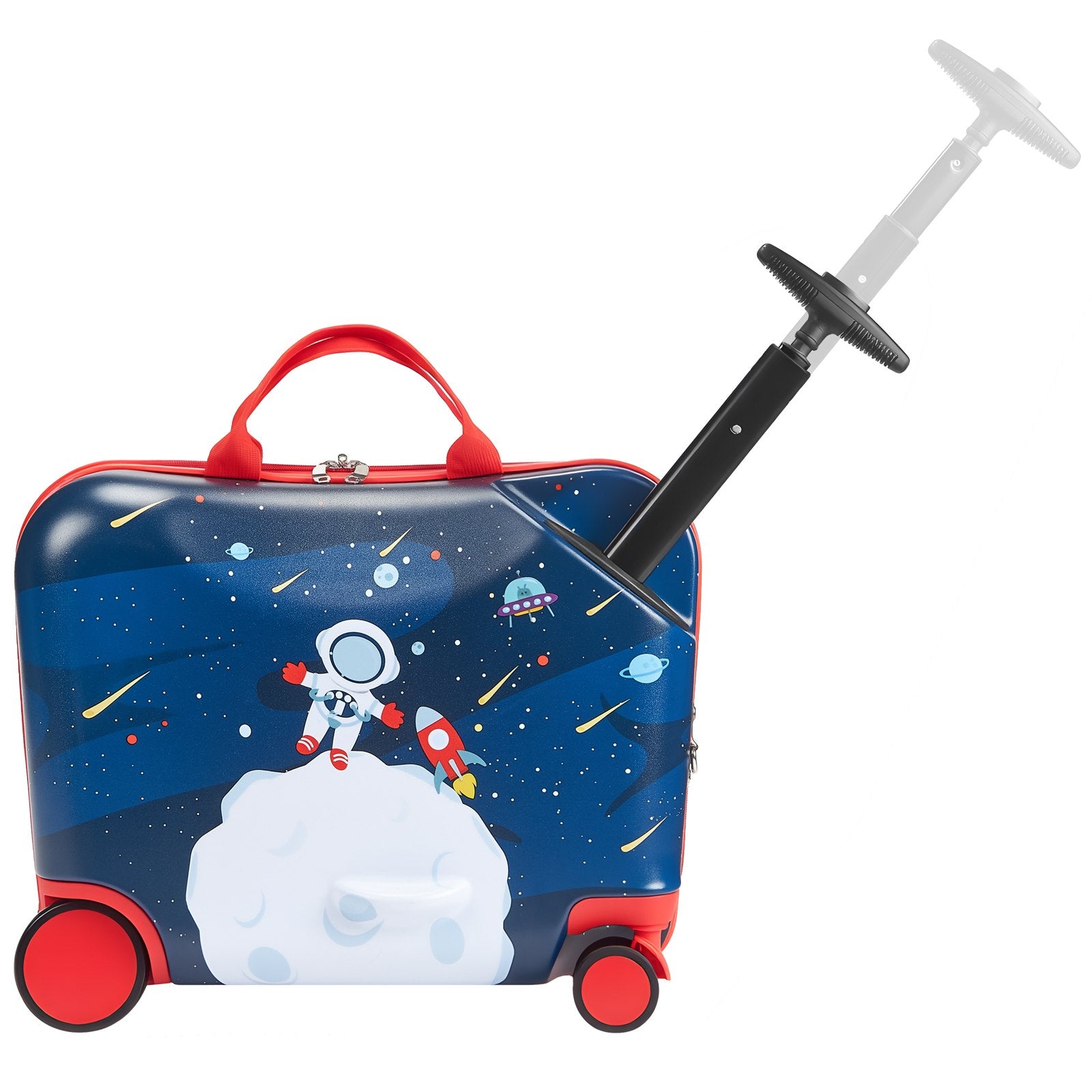 Compact Ride-On Toddler Luggage with Wheels, 26L Capacity, Adjustable Strap, Lightweight Suitcase for Kids 3+, Blue & White, Travel Fun