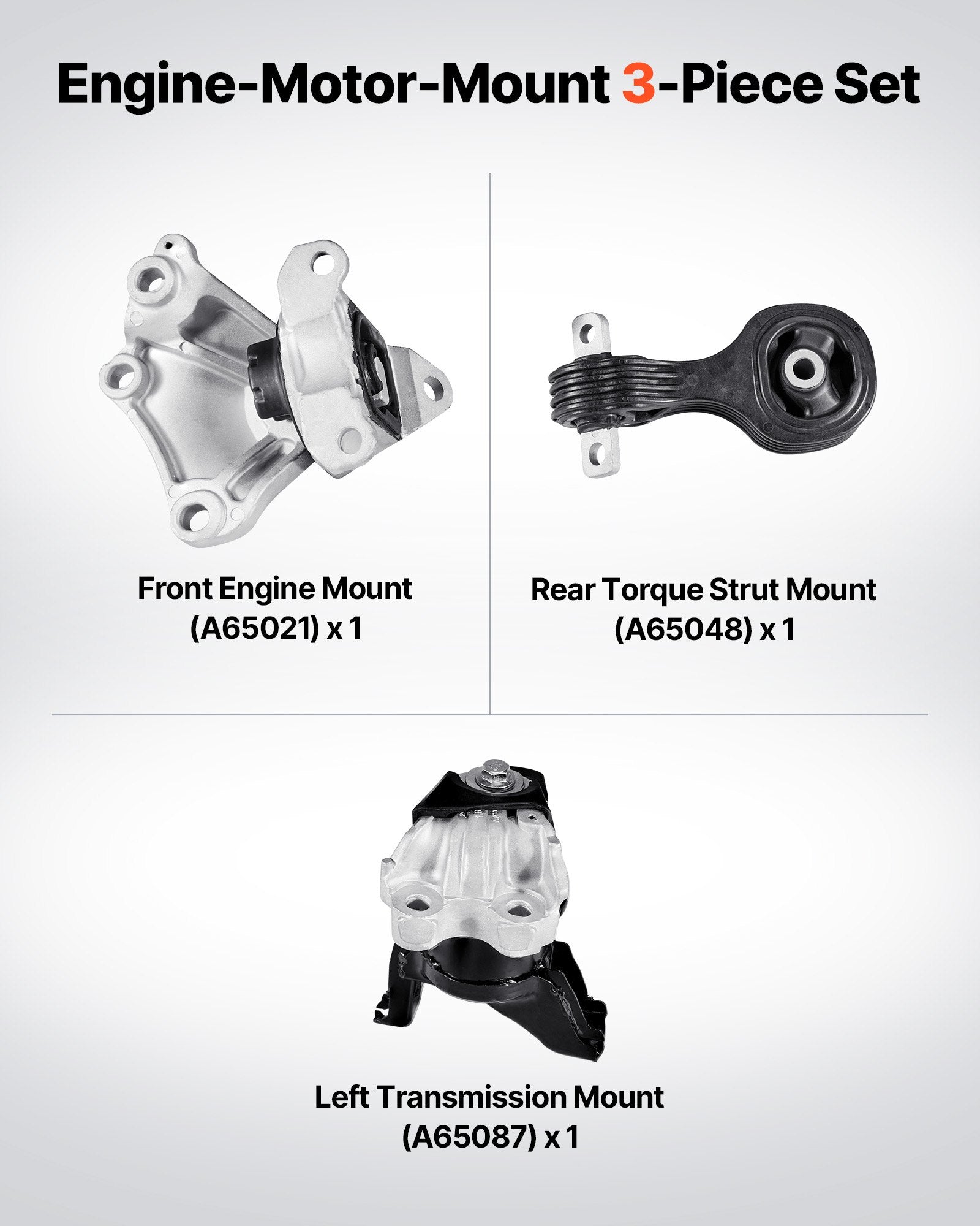 Engine & Transmission Mount Kit for 2012-2013 Honda Civic 1.8L Coupe - 3-Piece Set for Stable Support, Direct Fit, Enhanced Comfort, OE# A65048, A65021, A65087