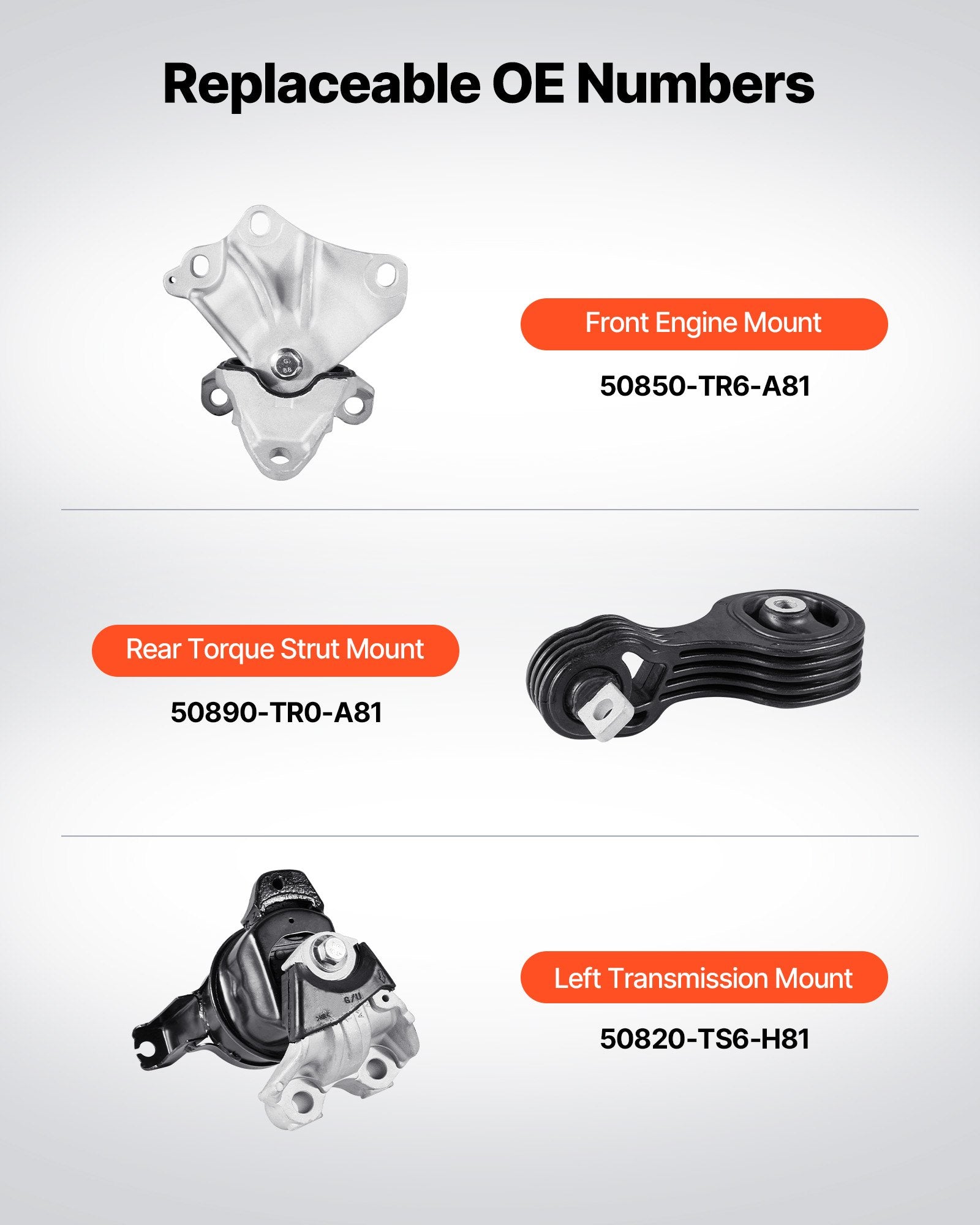 Engine & Transmission Mount Kit for 2012-2013 Honda Civic 1.8L Coupe - 3-Piece Set for Stable Support, Direct Fit, Enhanced Comfort, OE# A65048, A65021, A65087