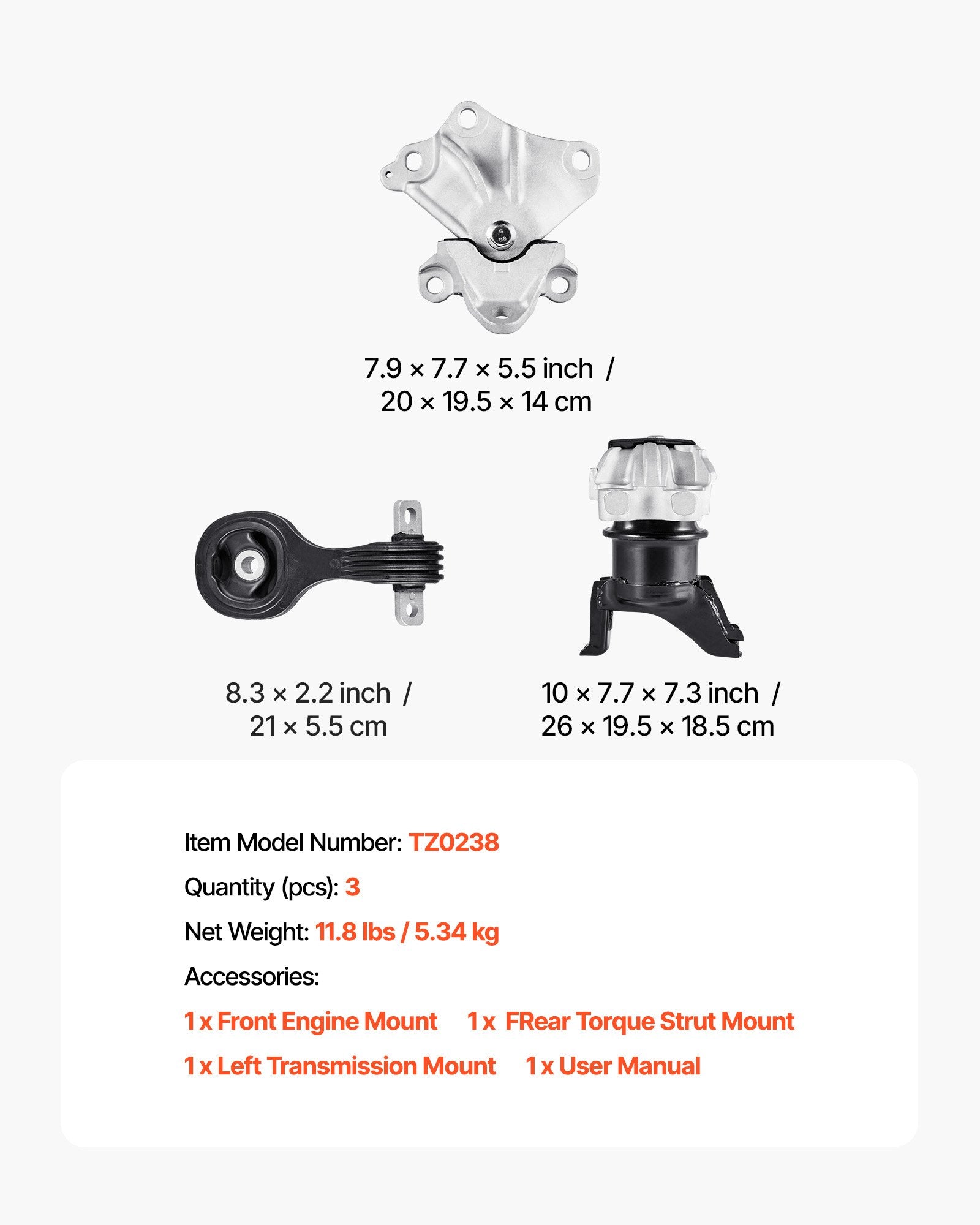 Engine & Transmission Mount Kit for 2012-2013 Honda Civic 1.8L Coupe - 3-Piece Set for Stable Support, Direct Fit, Enhanced Comfort, OE# A65048, A65021, A65087