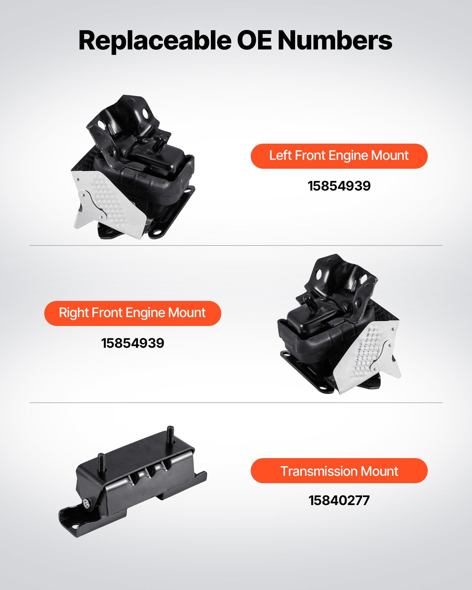 Set of 3 Engine & Transmission Motor Mounts for 2007–2013 Chevrolet Silverado 1500 5.3L V8 | OE# A5365, A2638 | Enhanced Stability & Comfort