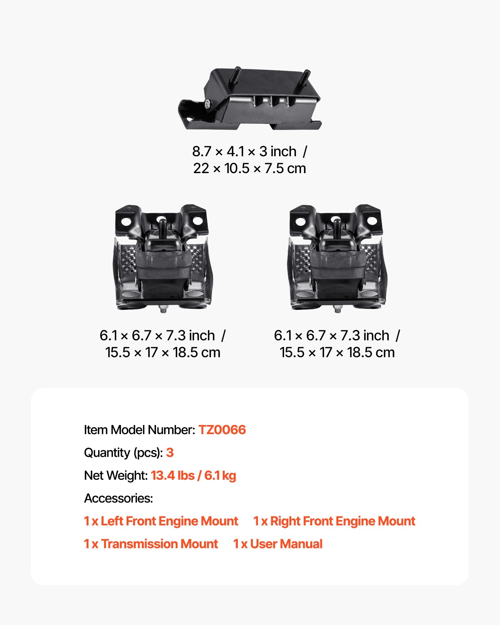 Set of 3 Engine & Transmission Motor Mounts for 2007–2013 Chevrolet Silverado 1500 5.3L V8 | OE# A5365, A2638 | Enhanced Stability & Comfort