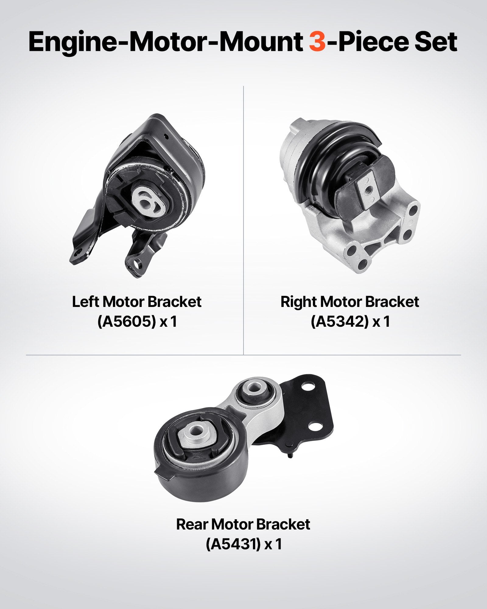 Engine & Transmission Mount Kit for 2007-2014 Ford Edge 3.5L - Set of 3, OE# A5342, A5431, A5605, Durable Support, Easy Install, Enhanced Comfort