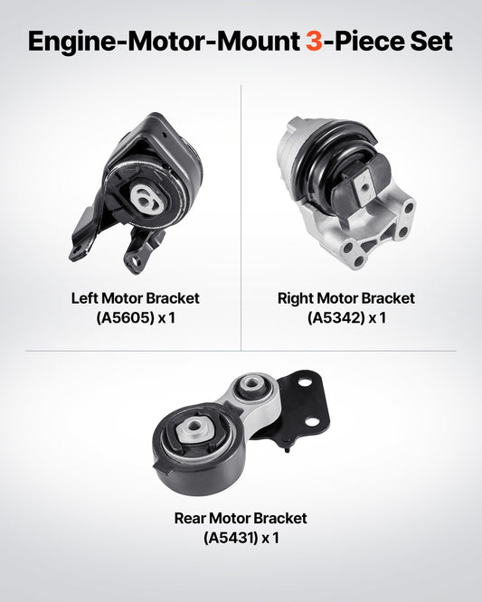 Engine & Transmission Mount Kit for 2007-2014 Ford Edge 3.5L - Set of 3, OE# A5342, A5431, A5605, Durable Support, Easy Install, Enhanced Comfort