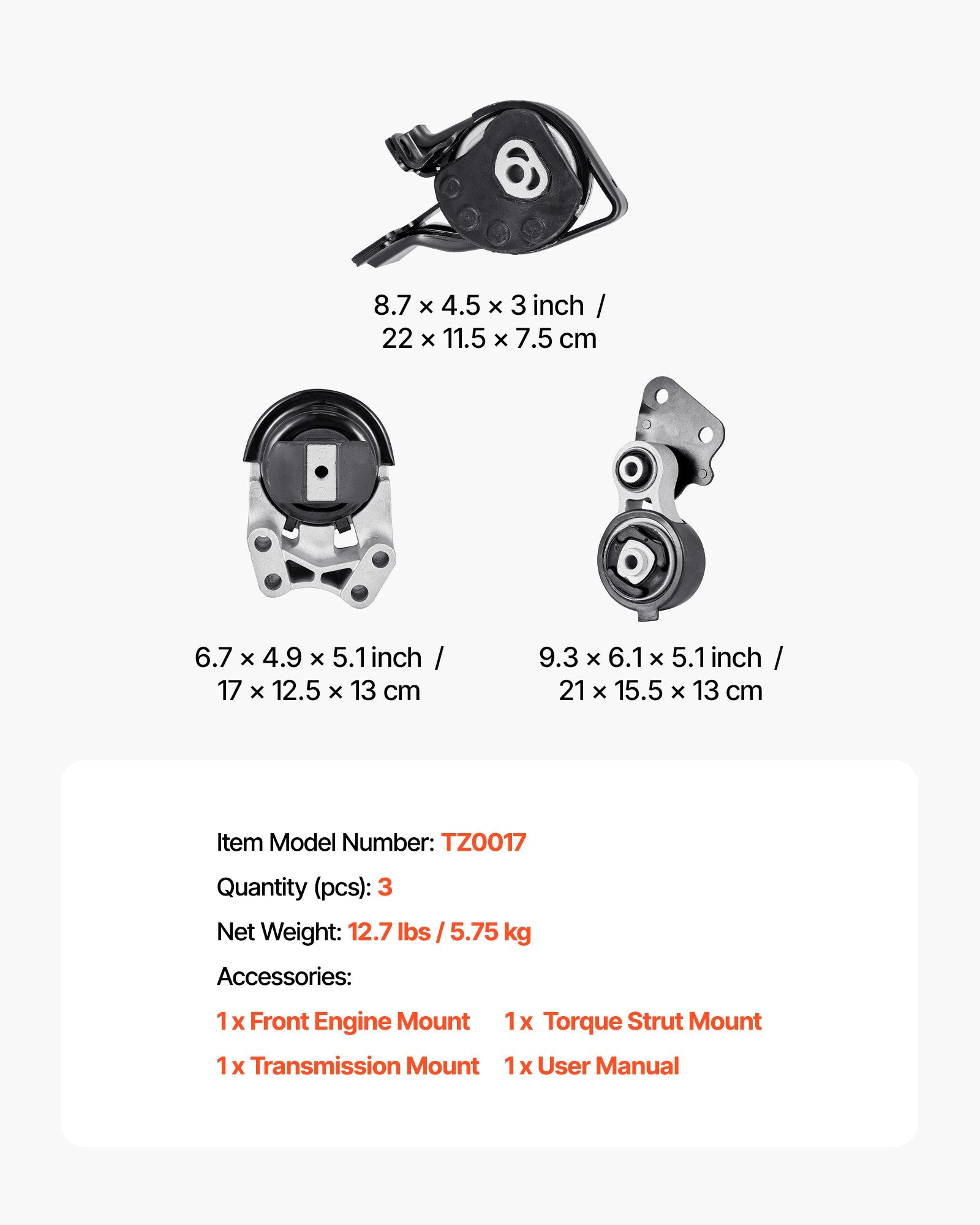 Engine & Transmission Mount Kit for 2007-2014 Ford Edge 3.5L - Set of 3, OE# A5342, A5431, A5605, Durable Support, Easy Install, Enhanced Comfort