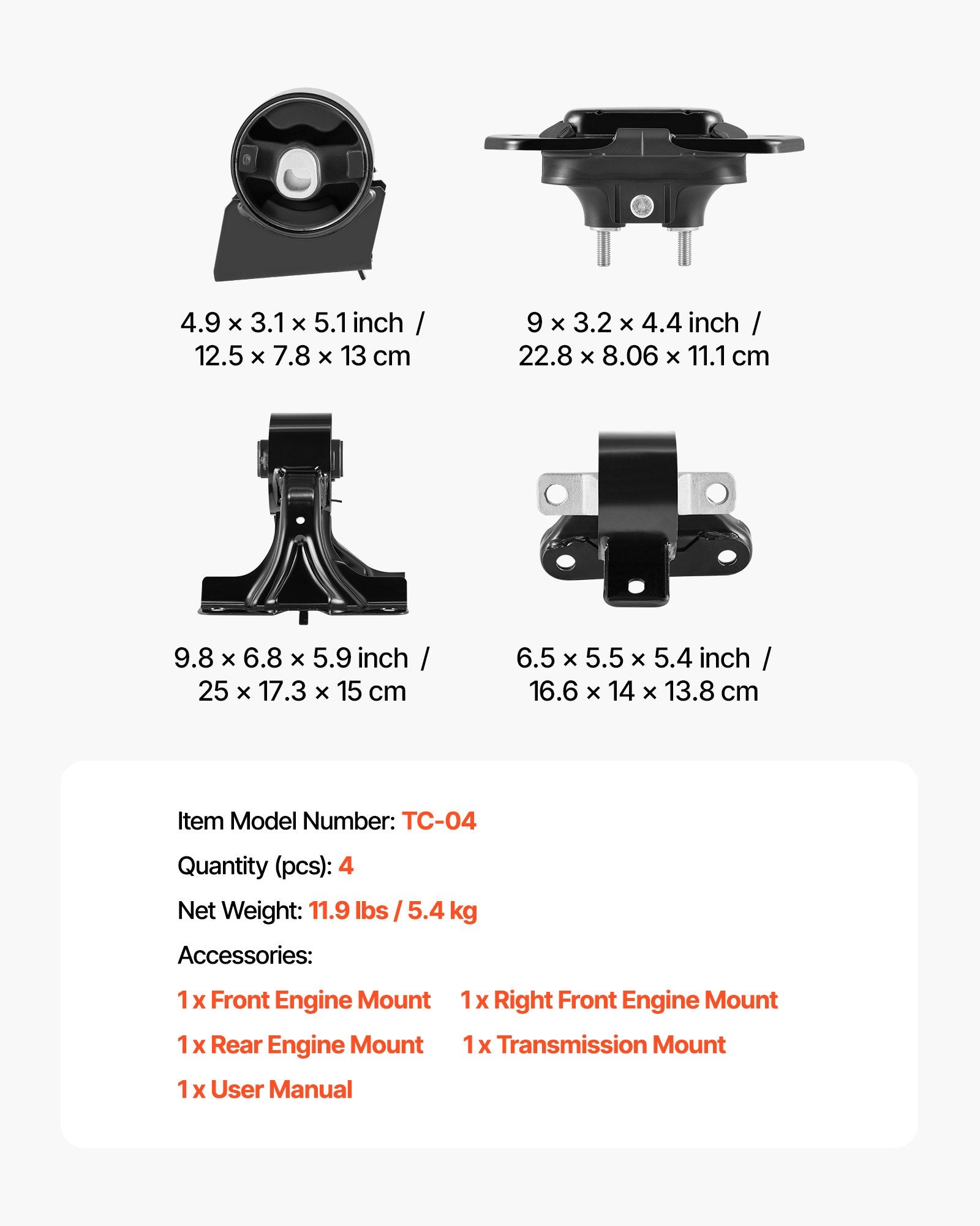 Premium Engine & Transmission Mount Kit for 2011–2019 Dodge Journey 3.6L FWD - Set of 4 with OE# A5551, A5443, A5632, A5543, Ensuring Stability & Comfort
