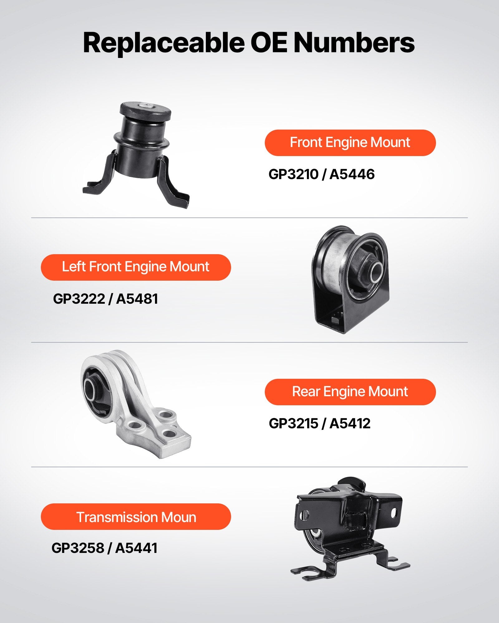 Engine & Transmission Mount Kit for 2009–2012 Ford Escape 2.5L L4 - 4-Piece Set with OE# A5446, A5481, A5412, A5441 for Secure and Stable Support