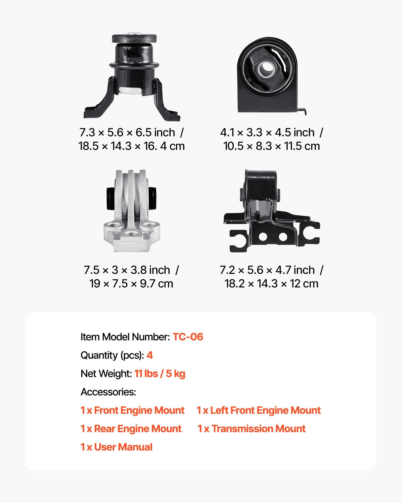 Engine & Transmission Mount Kit for 2009–2012 Ford Escape 2.5L L4 - 4-Piece Set with OE# A5446, A5481, A5412, A5441 for Secure and Stable Support