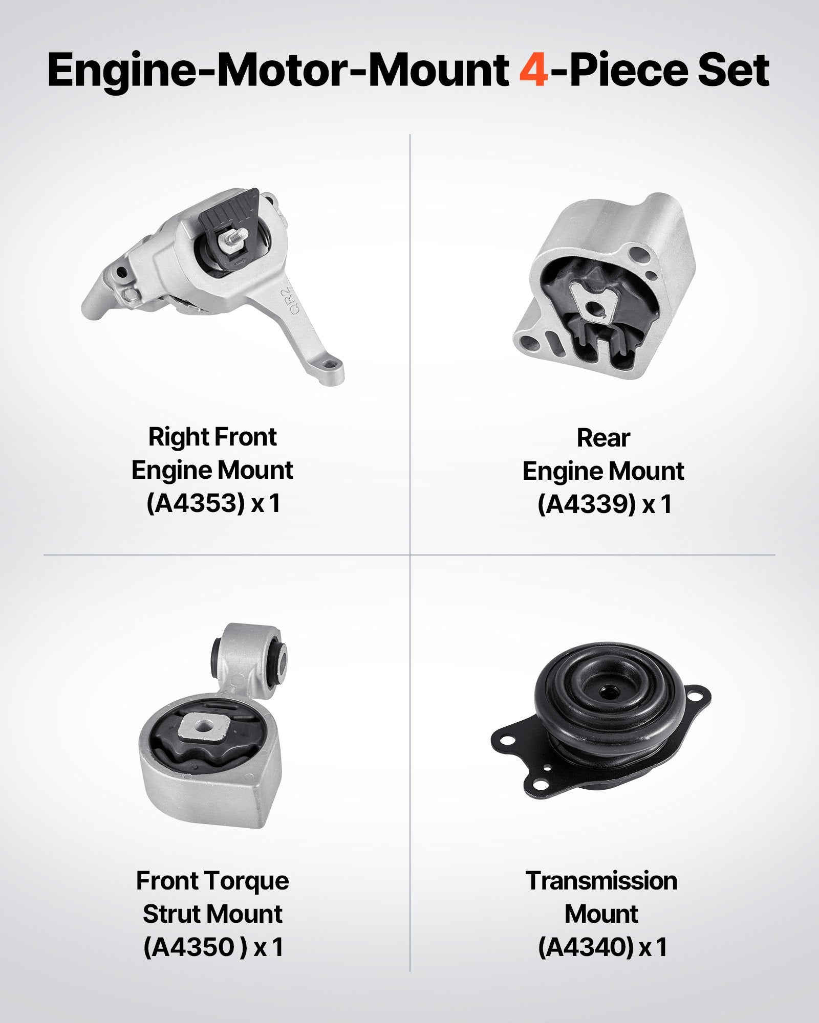 Engine and Transmission Motor Mount Kit for 2007–2017 Nissan Altima 2.5L L4 – OE# A4350, A4353, A4340, A4339 for Enhanced Stability & Comfort
