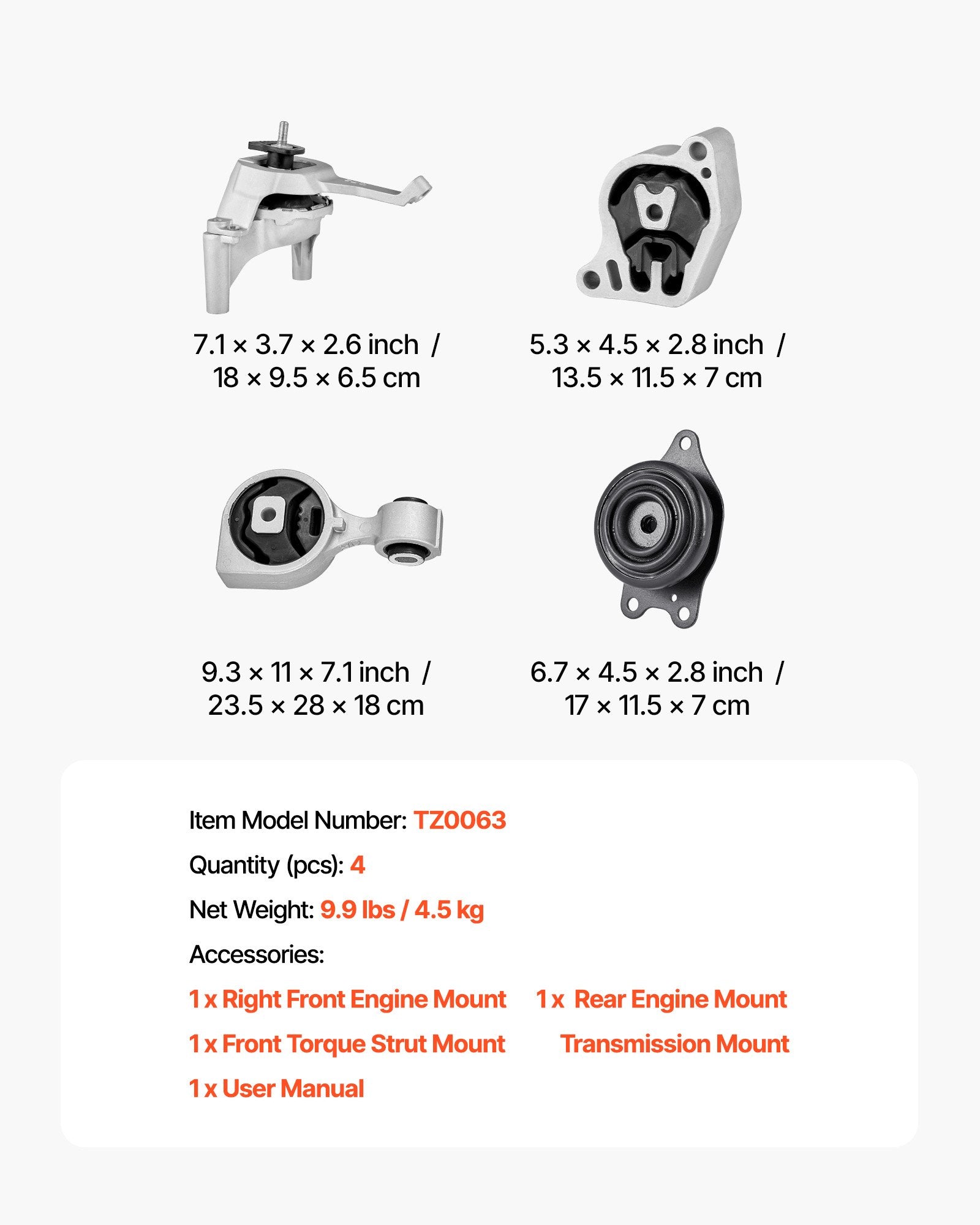 Engine and Transmission Motor Mount Kit for 2007–2017 Nissan Altima 2.5L L4 – OE# A4350, A4353, A4340, A4339 for Enhanced Stability & Comfort