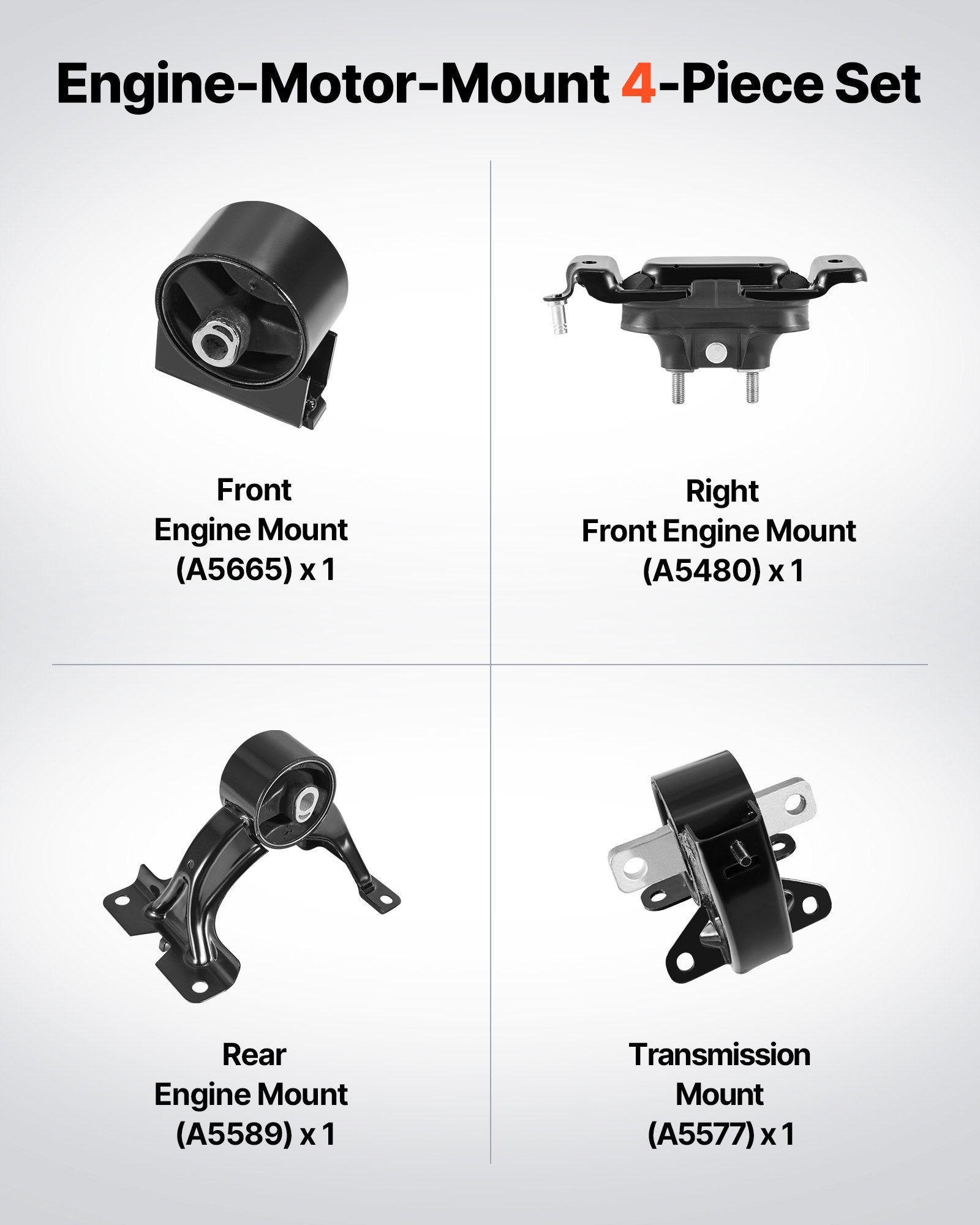 Chrysler Town & Country 2011-2016 Engine & Transmission Mount Kit, Set of 4, OE# A5665, A5480, A5589, A5577 - Enhanced Stability & Longevity
