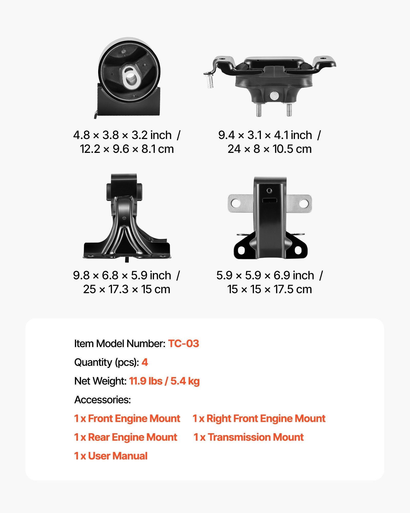 Chrysler Town & Country 2011-2016 Engine & Transmission Mount Kit, Set of 4, OE# A5665, A5480, A5589, A5577 - Enhanced Stability & Longevity