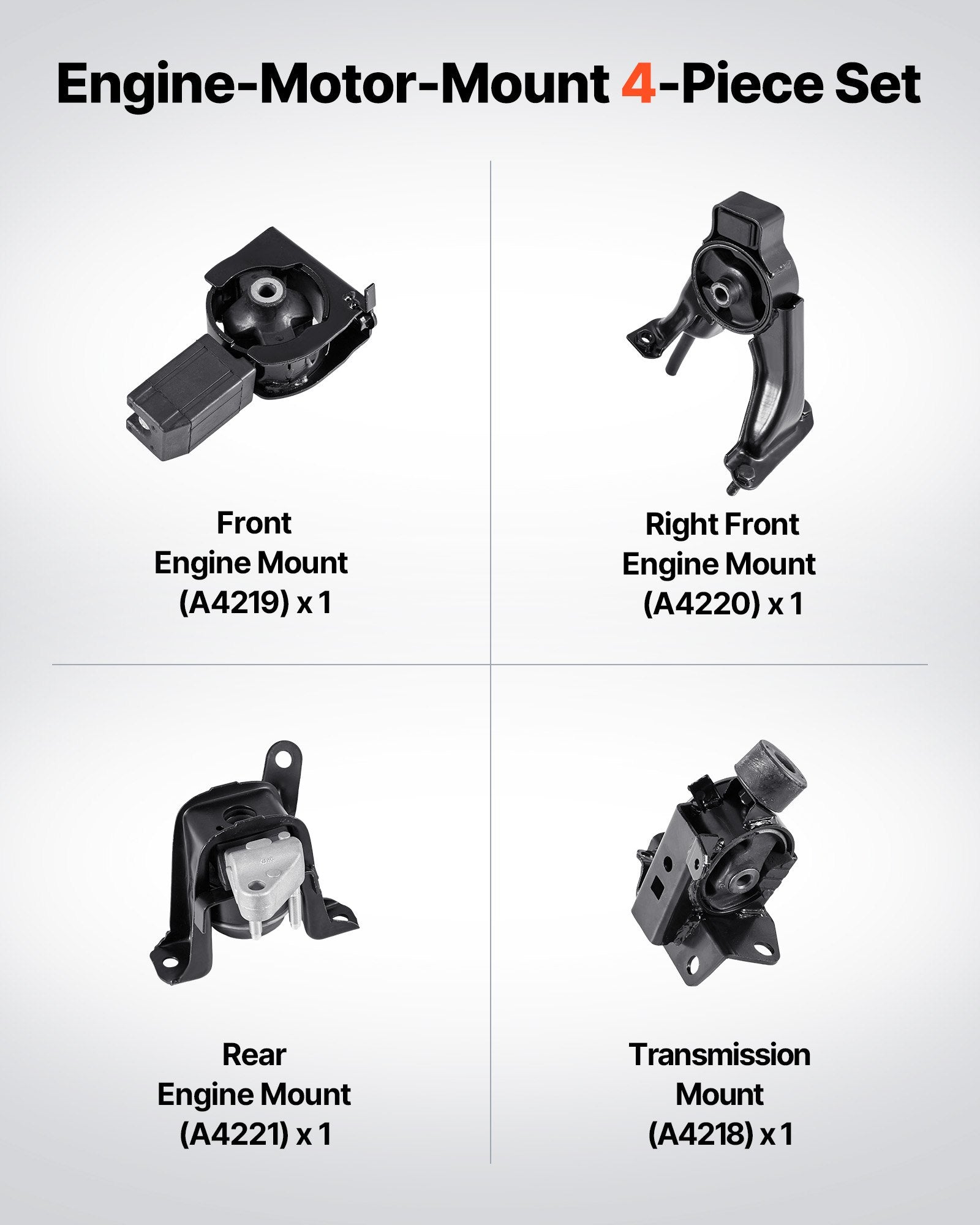 Premium Engine & Transmission Motor Mount Kit for 2003–2008 Toyota Corolla 1.8L L4 - OE# A4220, A4219, A4218, A4221, Secure & Stable Support Set of 4