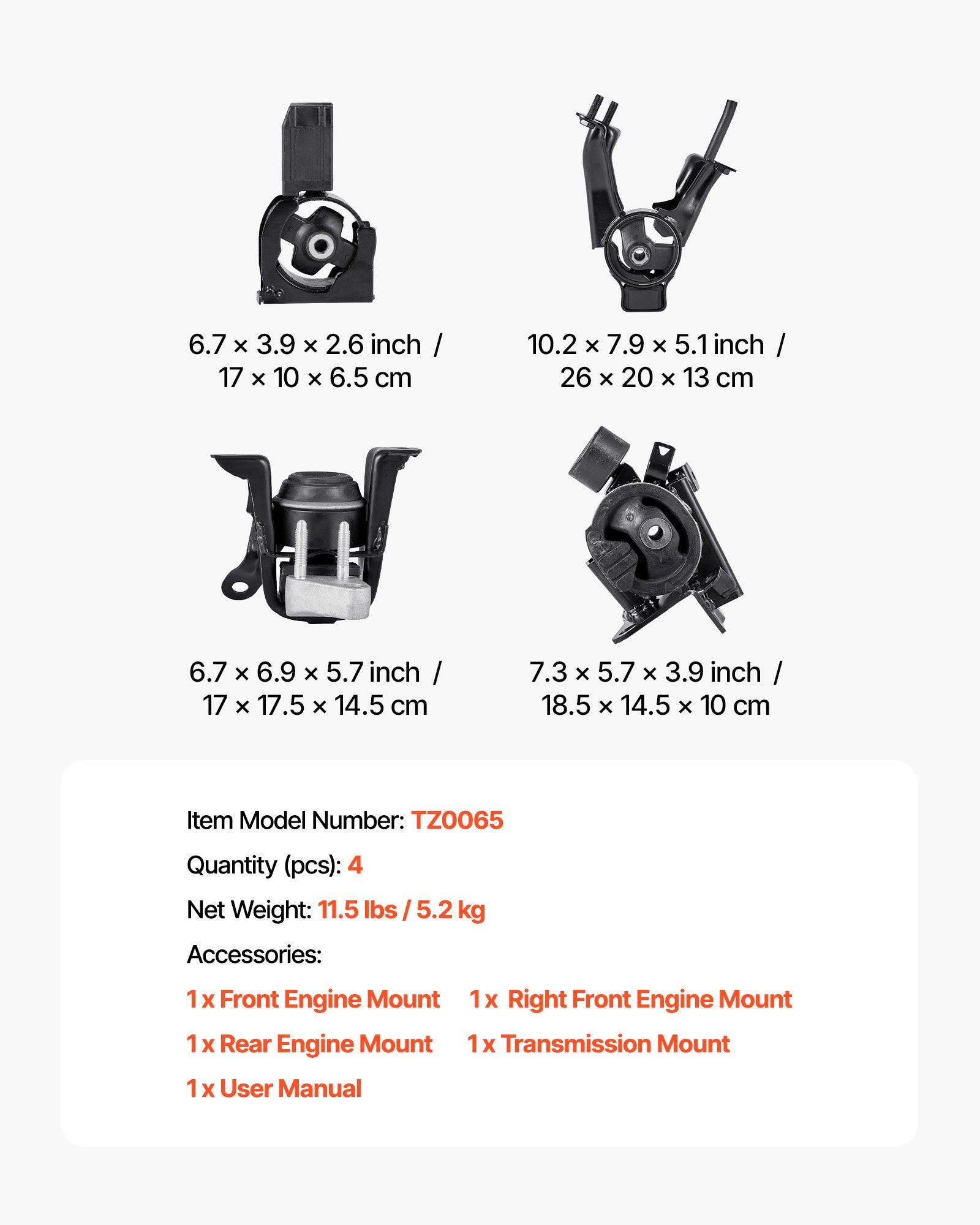 Premium Engine & Transmission Motor Mount Kit for 2003–2008 Toyota Corolla 1.8L L4 - OE# A4220, A4219, A4218, A4221, Secure & Stable Support Set of 4