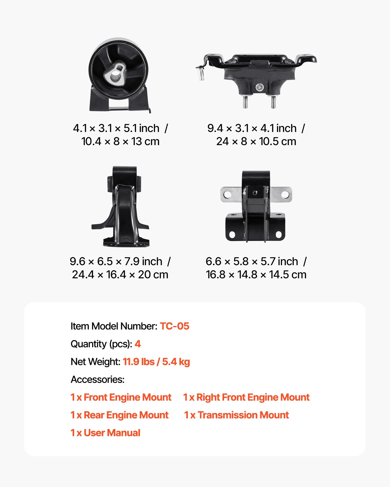 Complete Engine and Transmission Mount Kit for 2008-2010 Chrysler Town & Country 3.3L - OE# A5654, A5480, A5465, A5493, Enhanced Stability & Comfort