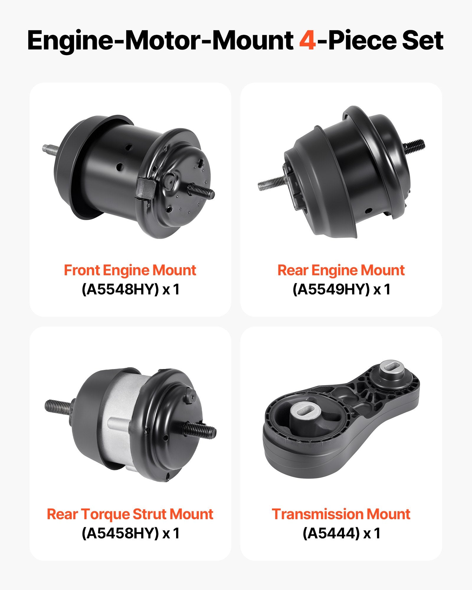 Chevrolet Traverse 2009-2017 Motor Mount Kit, Set of 4, Engine & Transmission Replacement, OE# A5548HY, A5549HY, A5458HY, A5444, Enhanced Stability & Comfort
