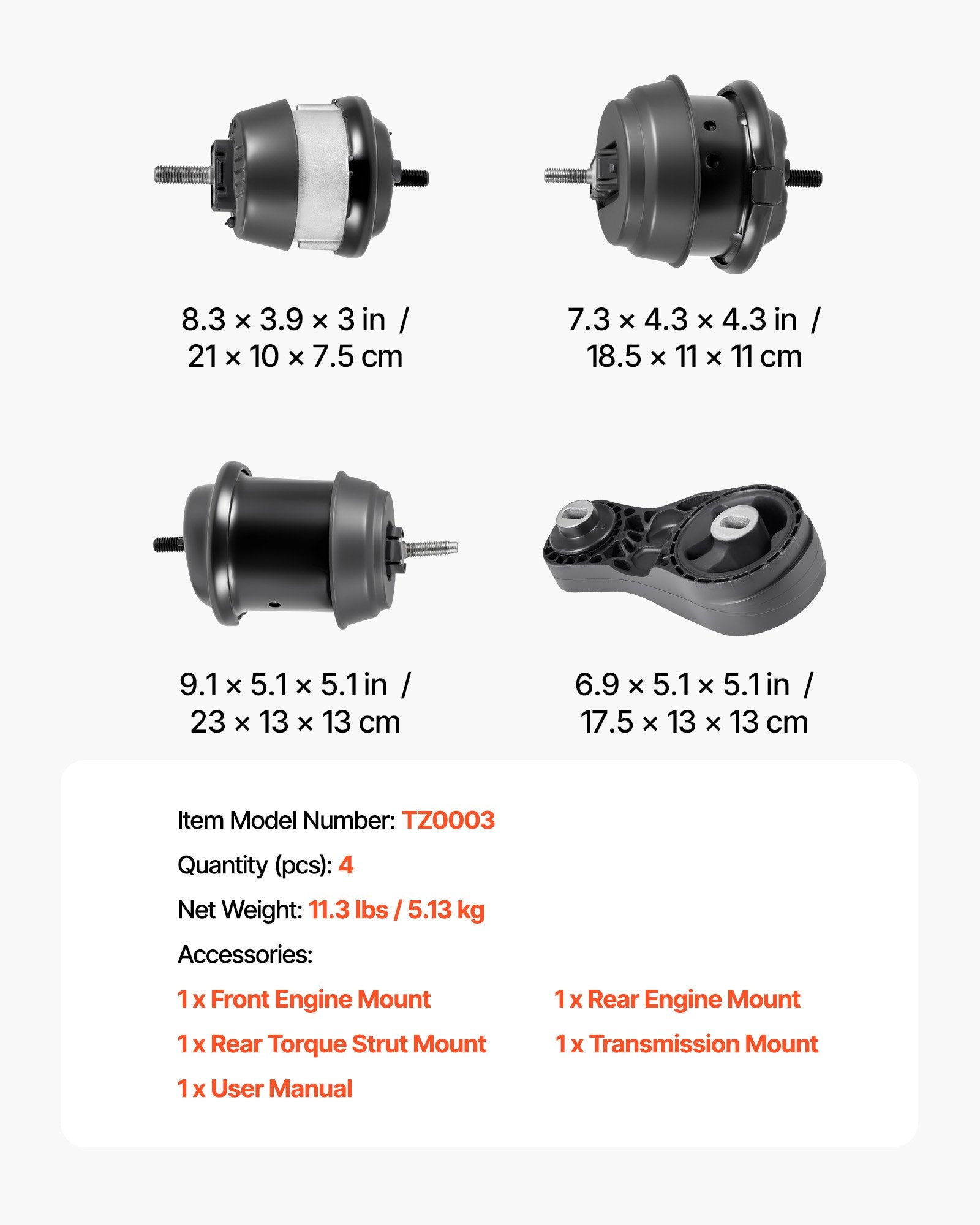 Chevrolet Traverse 2009-2017 Motor Mount Kit, Set of 4, Engine & Transmission Replacement, OE# A5548HY, A5549HY, A5458HY, A5444, Enhanced Stability & Comfort
