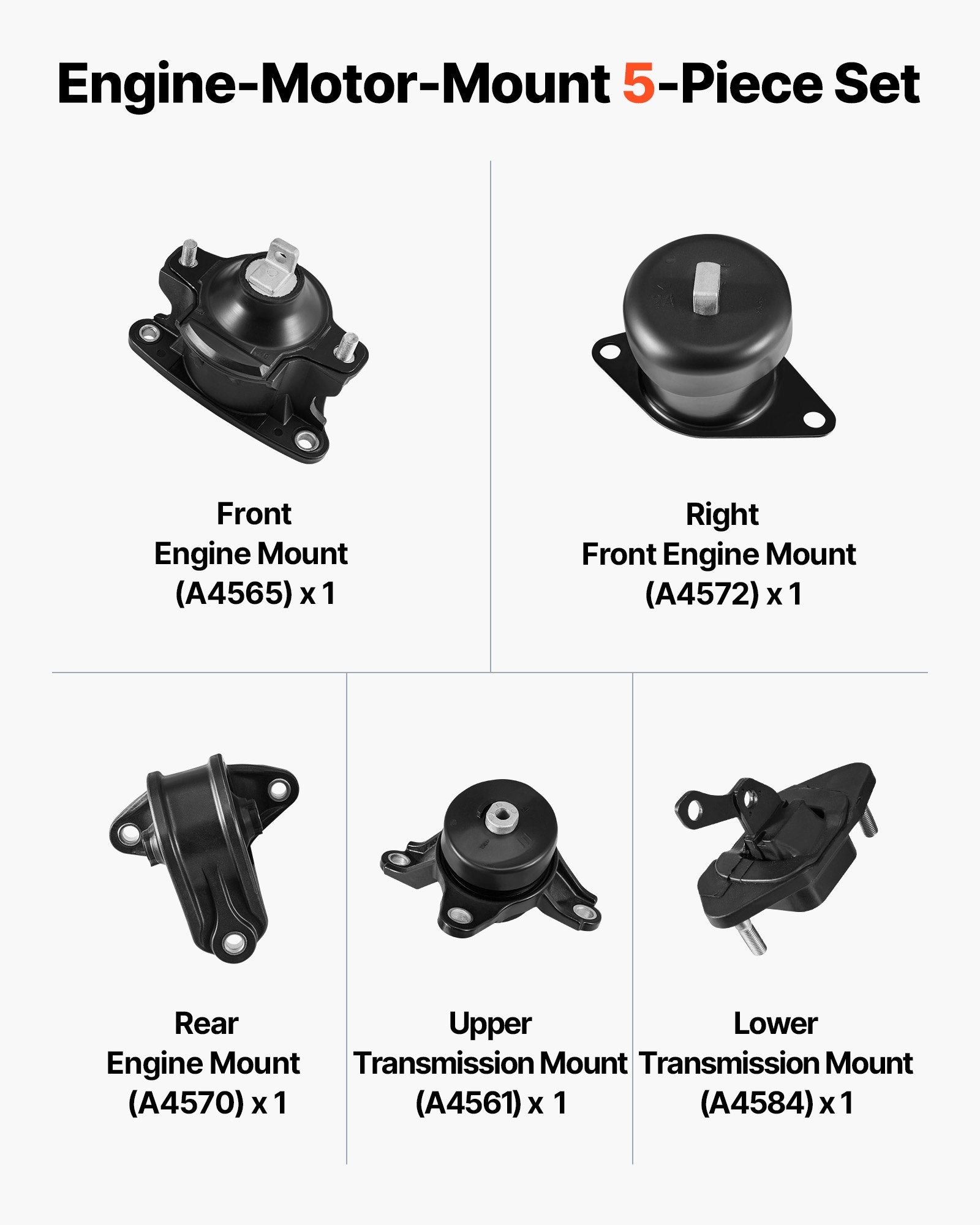 Engine & Transmission Mount Kit for Honda Accord 2008-2012, Acura TSX 2009-2013 - Set of 5, OE# A4565-A4584, Enhanced Stability & Comfort