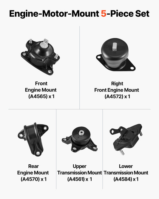 Engine & Transmission Mount Kit for Honda Accord 2008-2012, Acura TSX 2009-2013 - Set of 5, OE# A4565-A4584, Enhanced Stability & Comfort