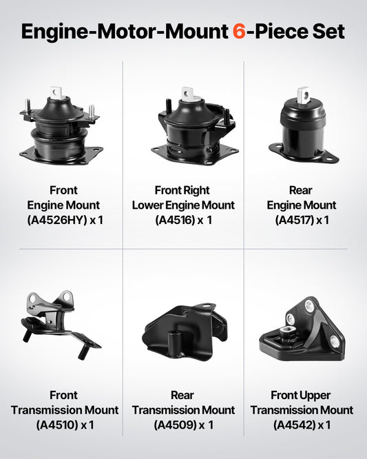 Comprehensive Engine & Transmission Mount Kit for 2003–2007 Honda Accord 2.4L L4 - OE# A4526HY, A4517, A4516, Secure Fit & Enhanced Stability