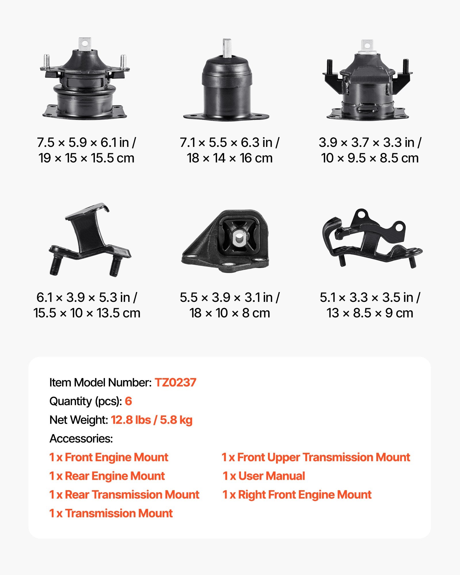 Premium Engine & Transmission Mount Kit for 2003-2007 Honda Accord V6 3.0L - 6-Piece Set with OE# Compatibility & Secure Support