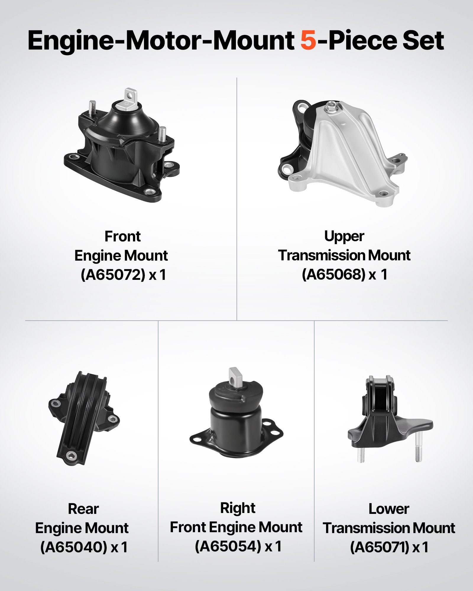 Engine & Transmission Mount Kit for 2013-2017 Honda Accord 2.4L L4 - Direct Fit, OE Compatible, Secure & Durable Support, Set of 5