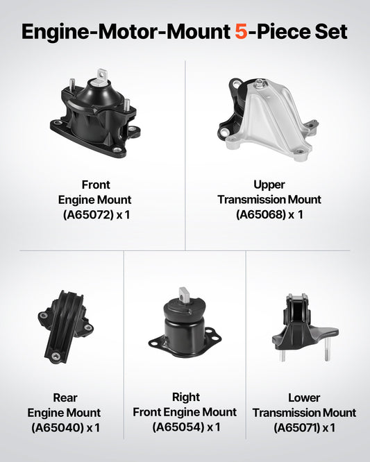Engine & Transmission Mount Kit for 2013-2017 Honda Accord 2.4L L4 - Direct Fit, OE Compatible, Secure & Durable Support, Set of 5