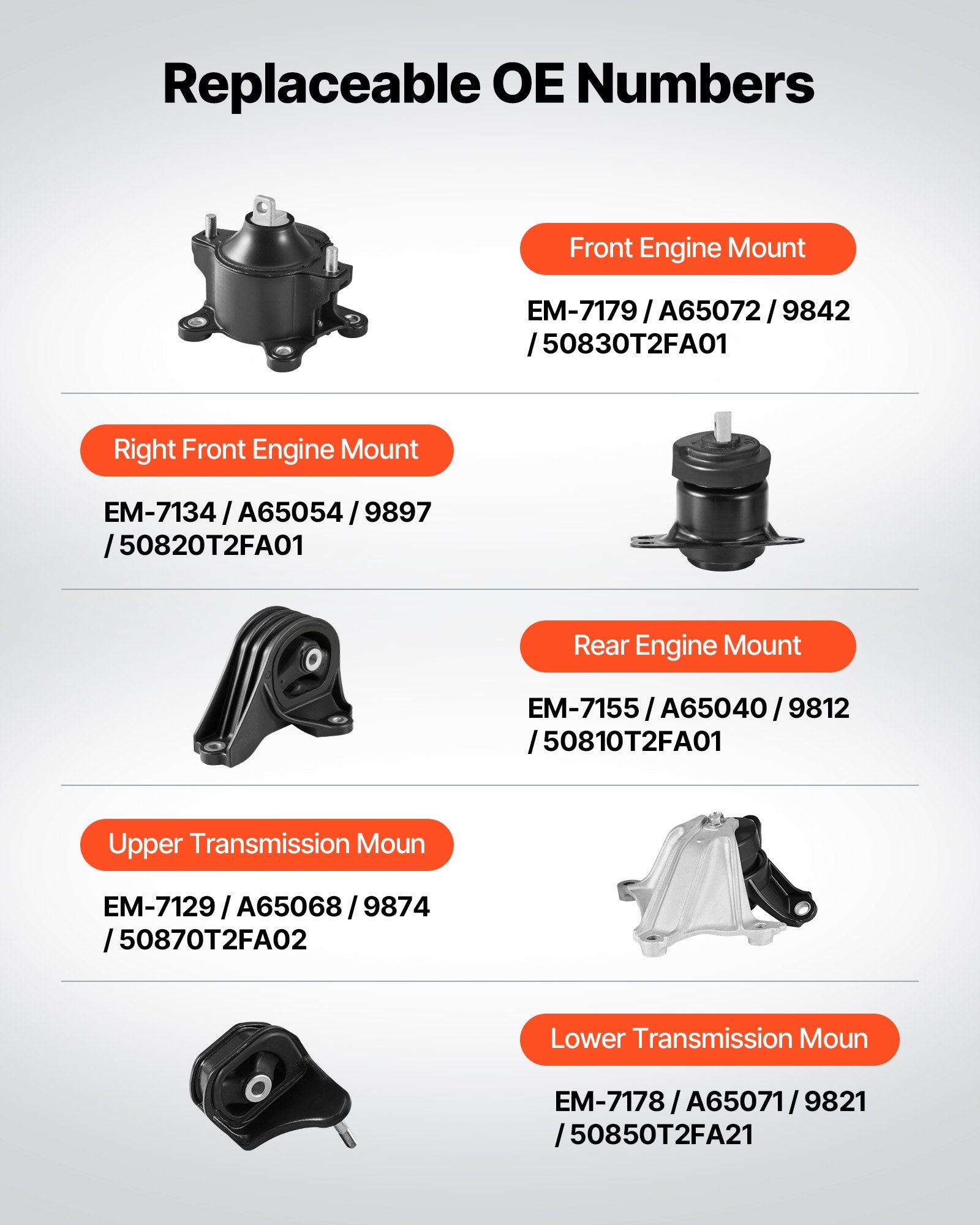 Engine & Transmission Mount Kit for 2013-2017 Honda Accord 2.4L L4 - Direct Fit, OE Compatible, Secure & Durable Support, Set of 5