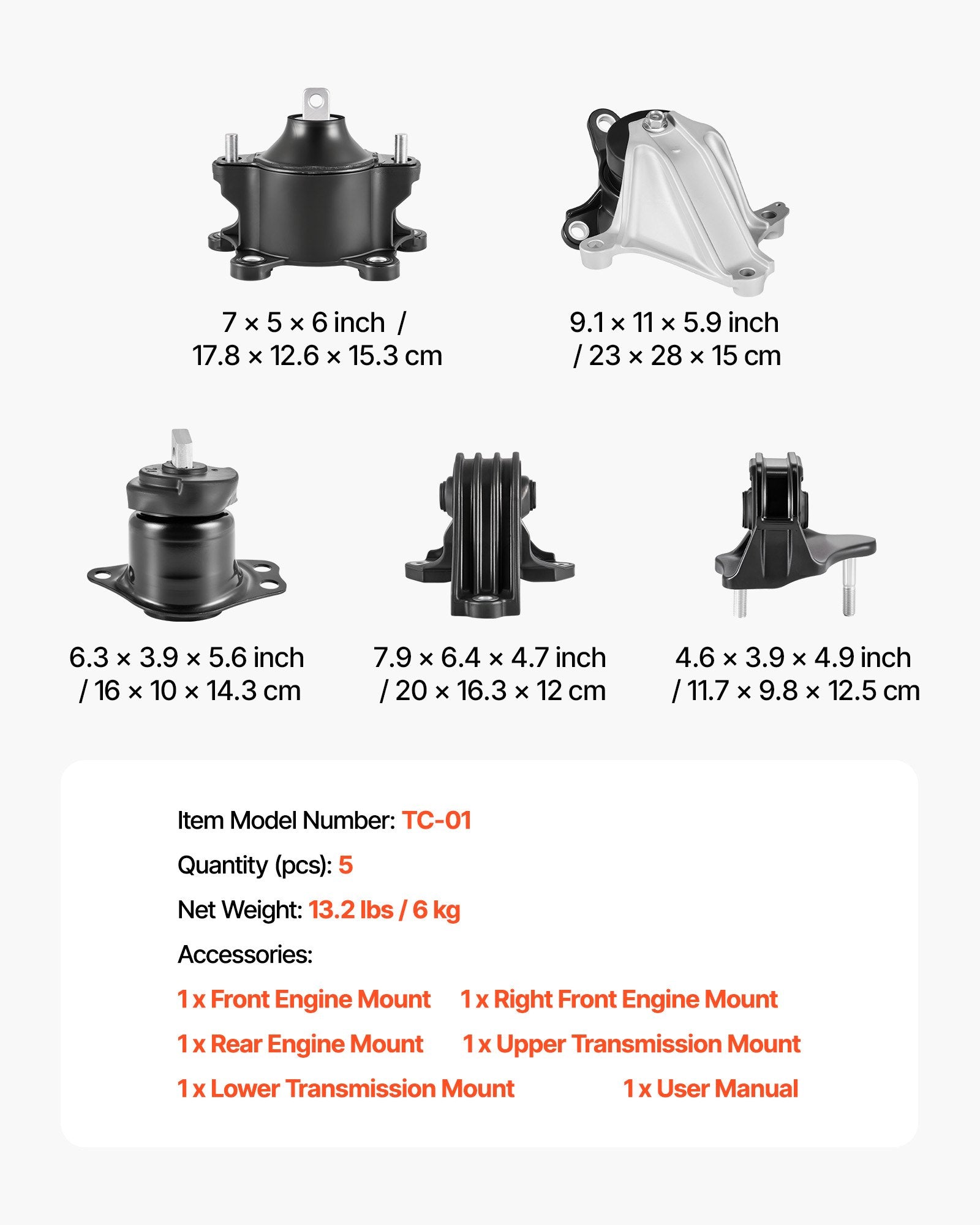 Engine & Transmission Mount Kit for 2013-2017 Honda Accord 2.4L L4 - Direct Fit, OE Compatible, Secure & Durable Support, Set of 5
