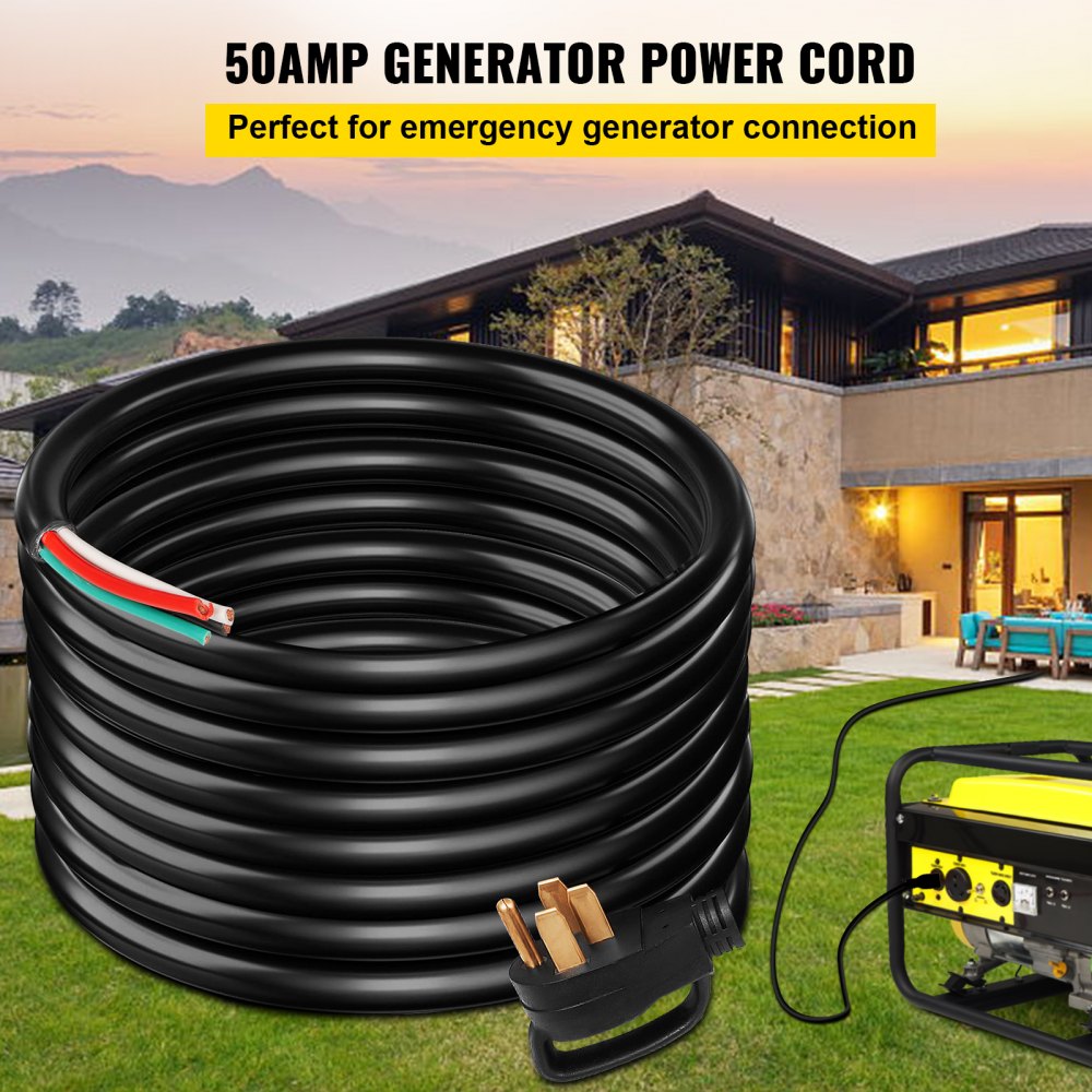 Heavy-Duty 40-Foot 50-Amp RV Power Cable with NEMA 14-50P Plug and Bare Wire Ends 6/3 + 8/1 AWG