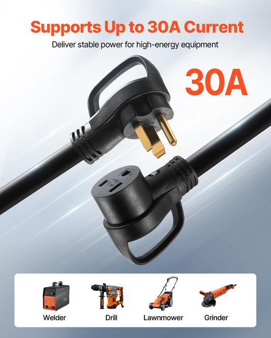Heavy Duty 50 ft 30-Amp Generator Extension Cord, 7500W, NEMA 6-50P to 6-50R, Flexible 8AWG Welder Cable, ETL Listed with Storage Bag