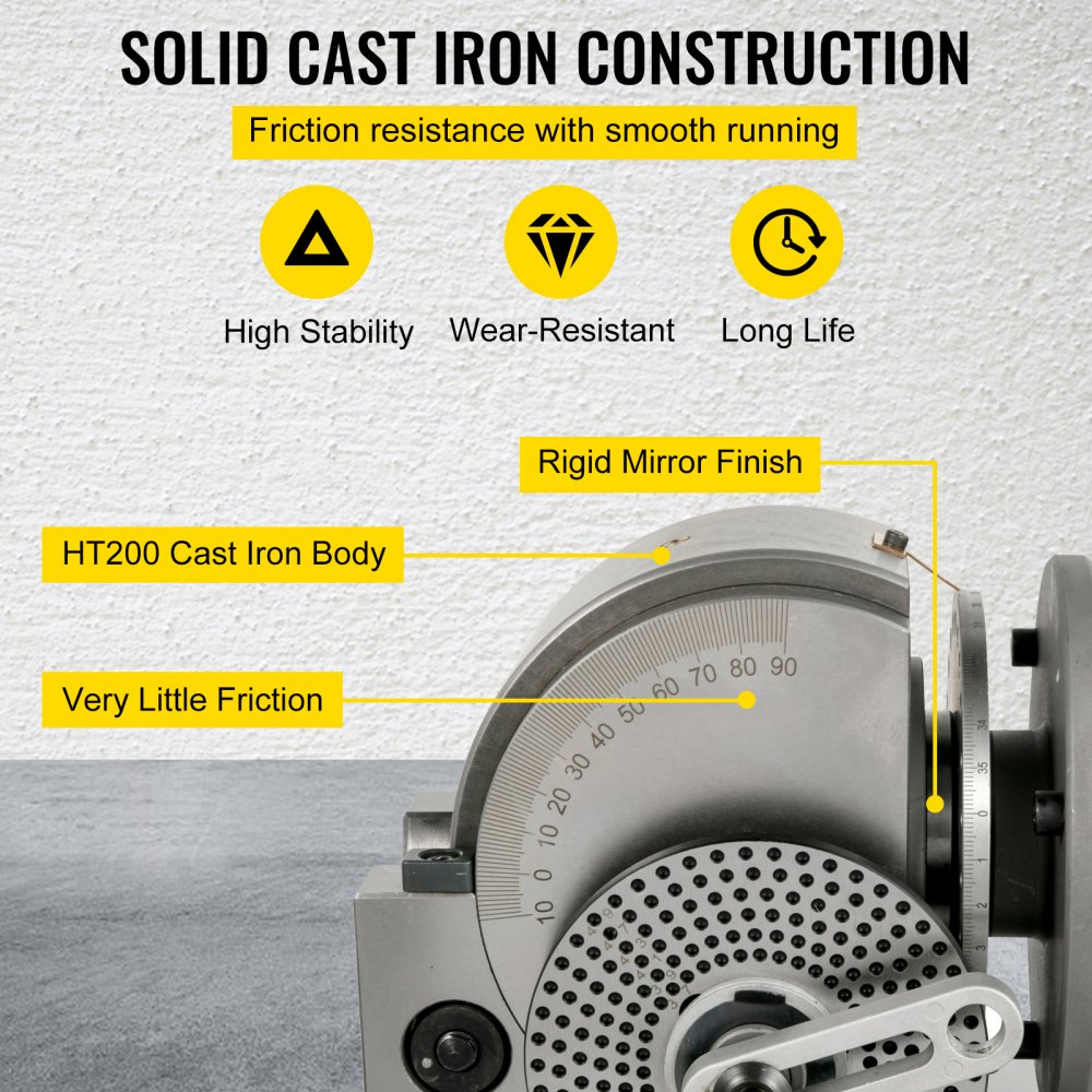 Semi Universal Dividing Head Set with 6" 3-Jaw Chuck, Tailstock, and Dividing Plates for Precision Milling, Grinding, and Drilling Operations
