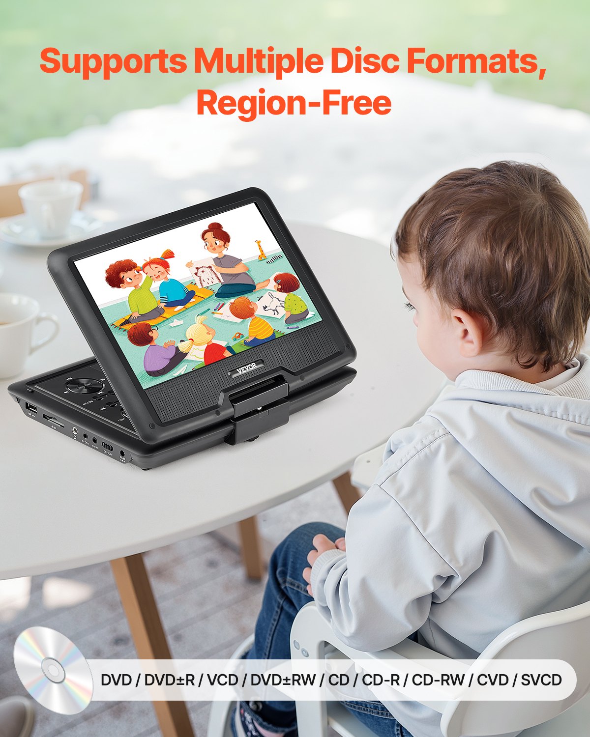 10.1" HD Portable DVD Player with Swivel Screen, 4-Hour Battery, Dual Speakers, TV/USB/SD/CD/DVD Sync, Car Charger, Remote & More