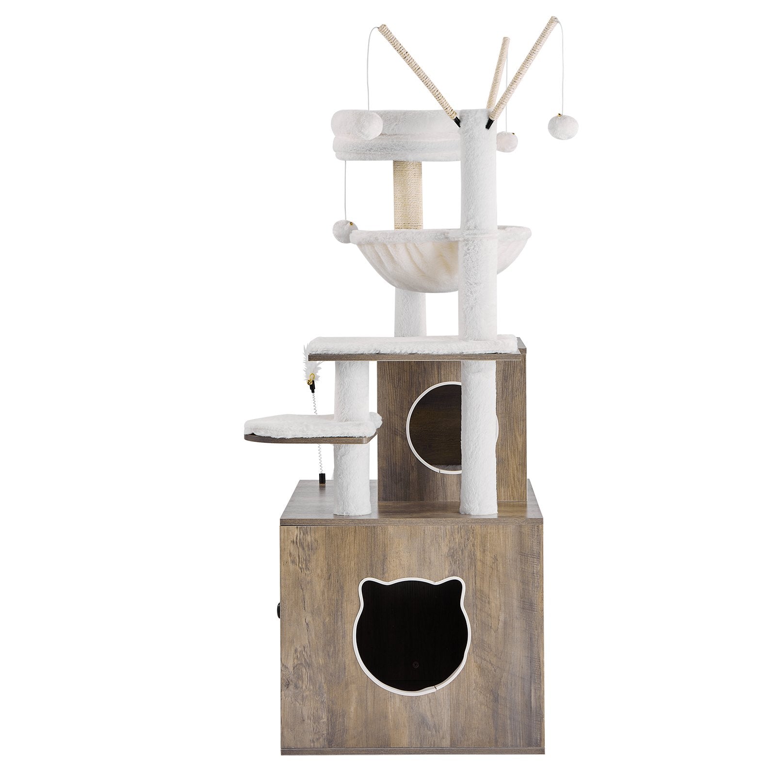 Spacious 54.33" Cat Tree with Litter Box Enclosure, Multi-Level Condo, Sisal Posts, Perches, Hammock, Indoor Kitten Playhouse, Easy-Clean, Gray