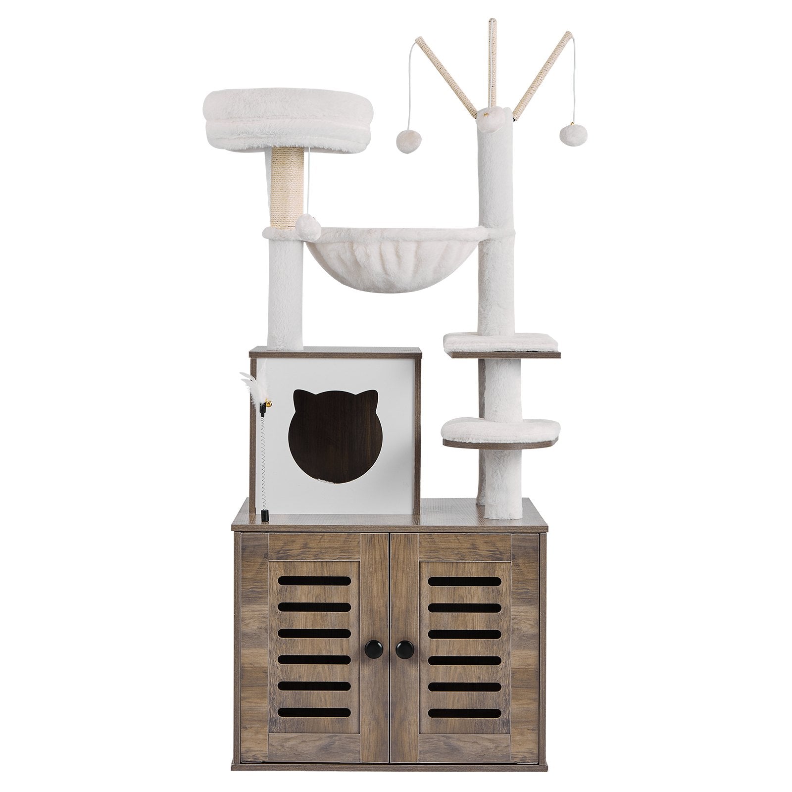 Spacious 54.33" Cat Tree with Litter Box Enclosure, Multi-Level Condo, Sisal Posts, Perches, Hammock, Indoor Kitten Playhouse, Easy-Clean, Gray