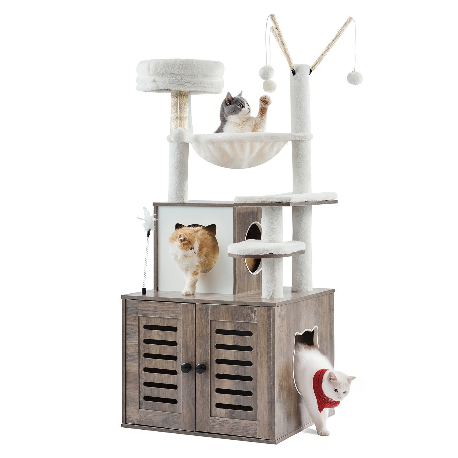 Spacious 54.33" Cat Tree with Litter Box Enclosure, Multi-Level Condo, Sisal Posts, Perches, Hammock, Indoor Kitten Playhouse, Easy-Clean, Gray